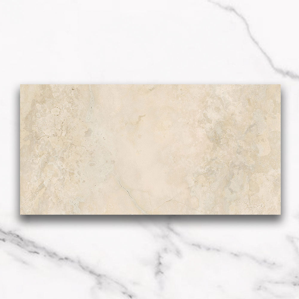 Polished Porcelain Tiles 300x600mm Cantabria Sand - Travertine Look Ceramic Floor & Wall Tiles for Bathroom, Kitchen & Living Room Decor
