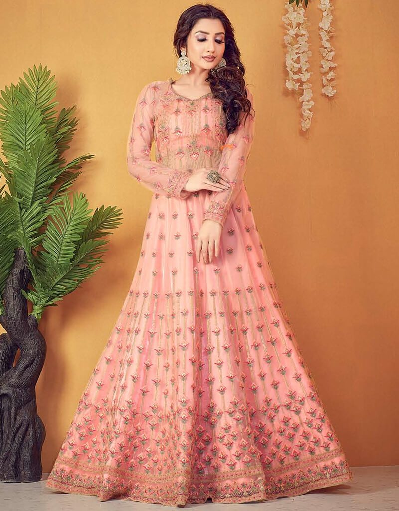 Pink Anarkali Suits for Women - Soft Net Fabric Indian Party Wear - Perfect for Weddings, Festivals & Special Occasions
