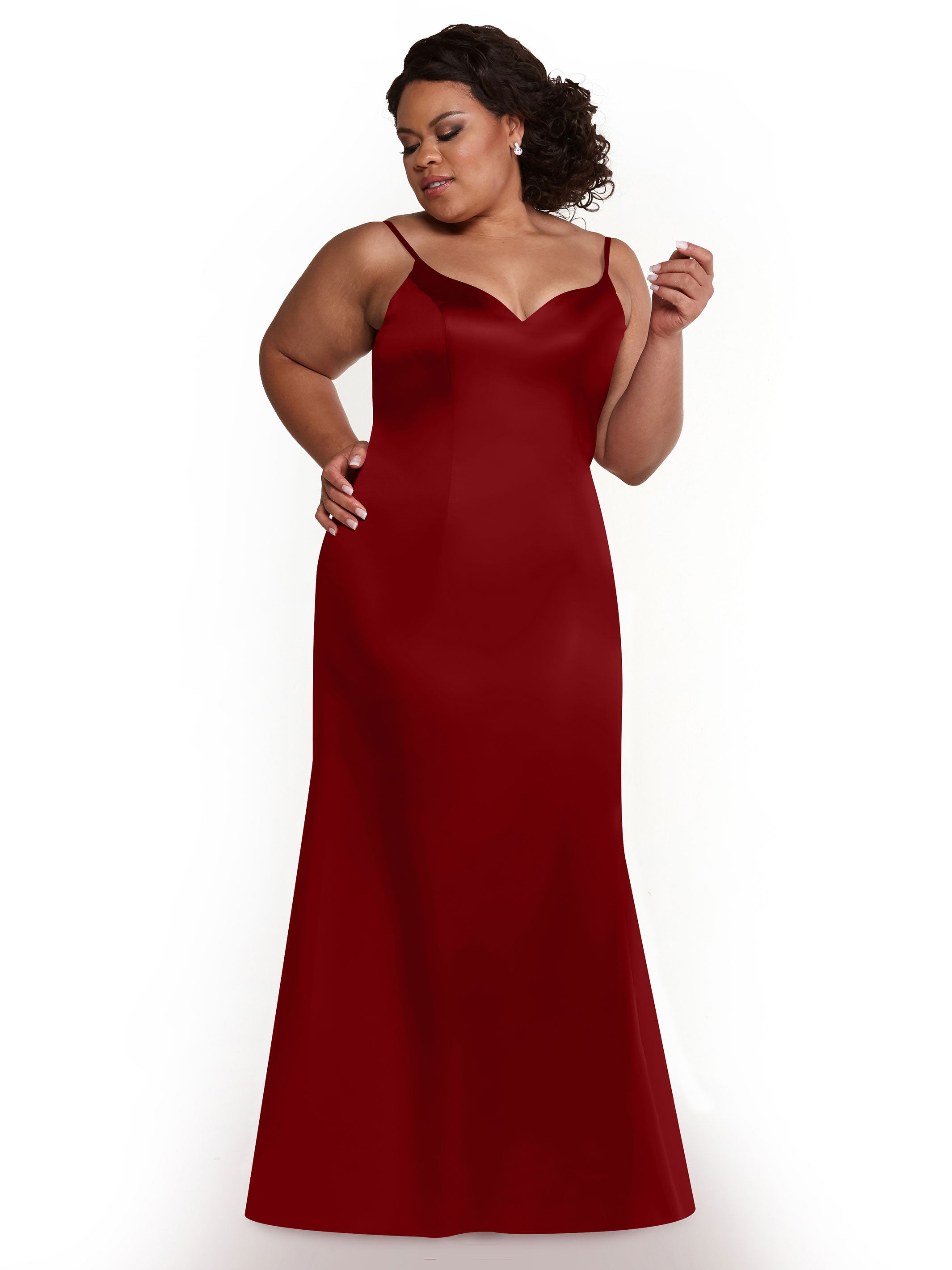Elegant 80132 Fit and Flare Satin Bridesmaid Dress with High Slit - Perfect for Weddings, Prom, and Formal Events