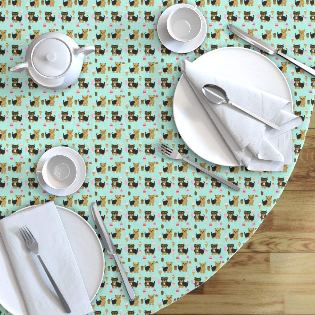 Custom Yorkie Ice Cream Mint Dog Print Cotton Sateen Tablecloth - 90