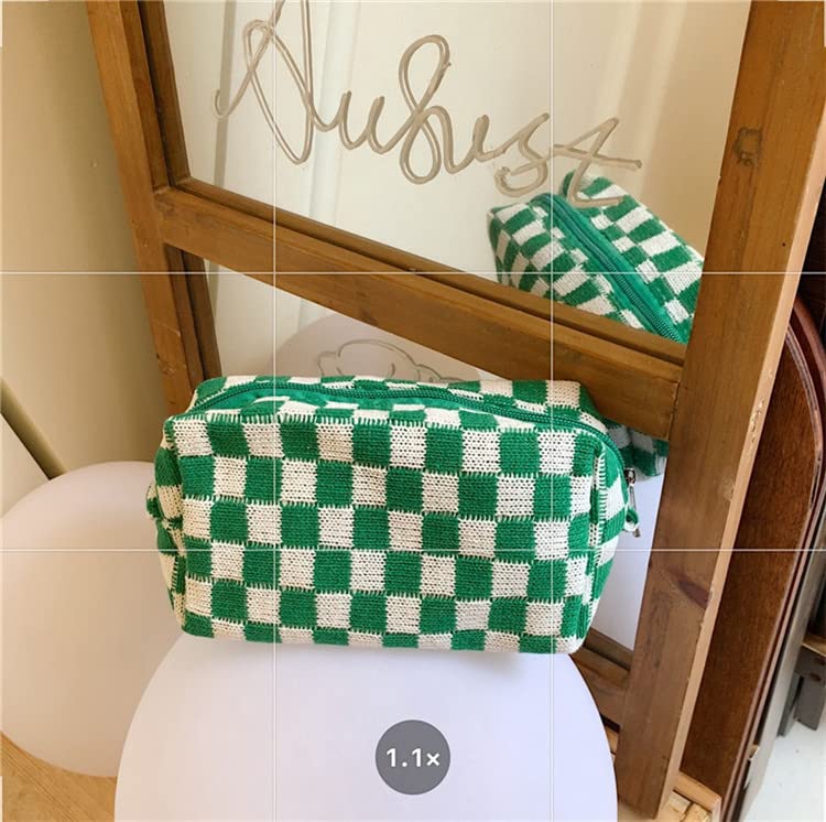 2 Pcs Small Makeup Bag Set - Checkered Cosmetic Pouch & Brush Organizer | Mini Travel Makeup Case for Purse | Cute Aesthetic Accessories Storage | Perfect for Women's Travel Essentials & Daily Beauty Organization