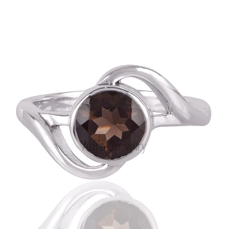 925 Sterling Silver Smokey Quartz Ring - Women's Handmade Jewelry Gift for Mother's Day & Bridesmaids - Elegant Cocktail Party Wear