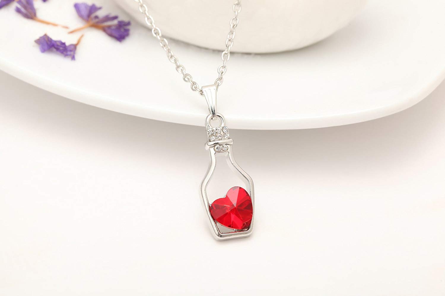 Premium Fashion Jewelry for Women - Elegant Drifting Bottle Glass Pendant Necklace with Heart Red Charm | Perfect for Date Night, Parties & Special Occasions