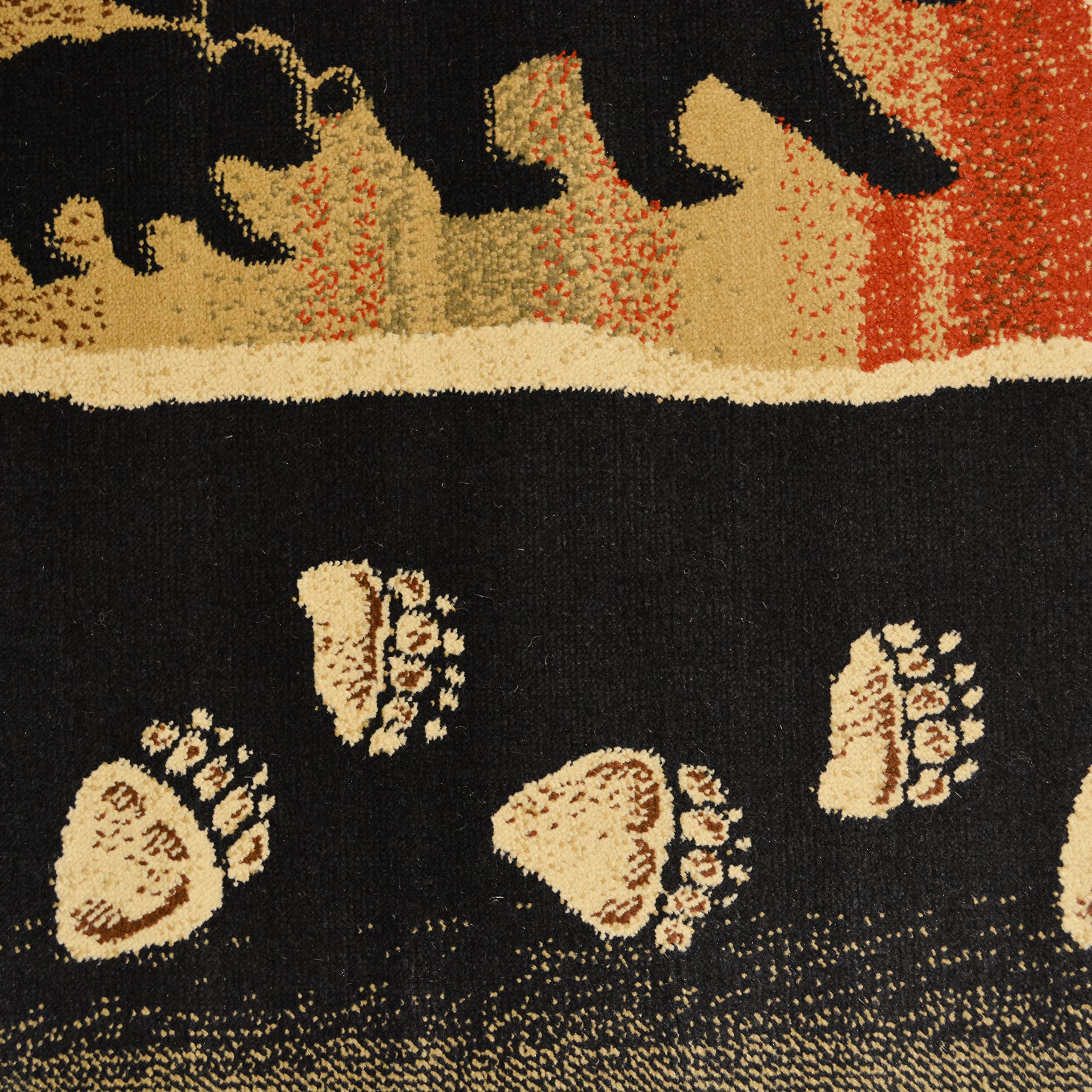 Rustic Lodge Area Rug with Black Bear Design - 5'3