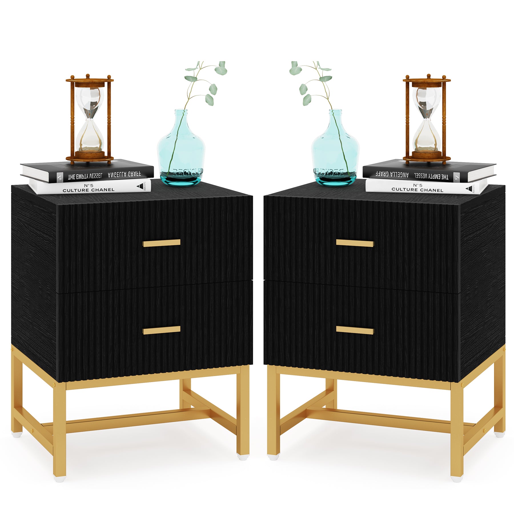 Modern 2-Drawer Nightstand with Storage - Stylish Bedside End Table for Bedroom, Living Room & Office Organization