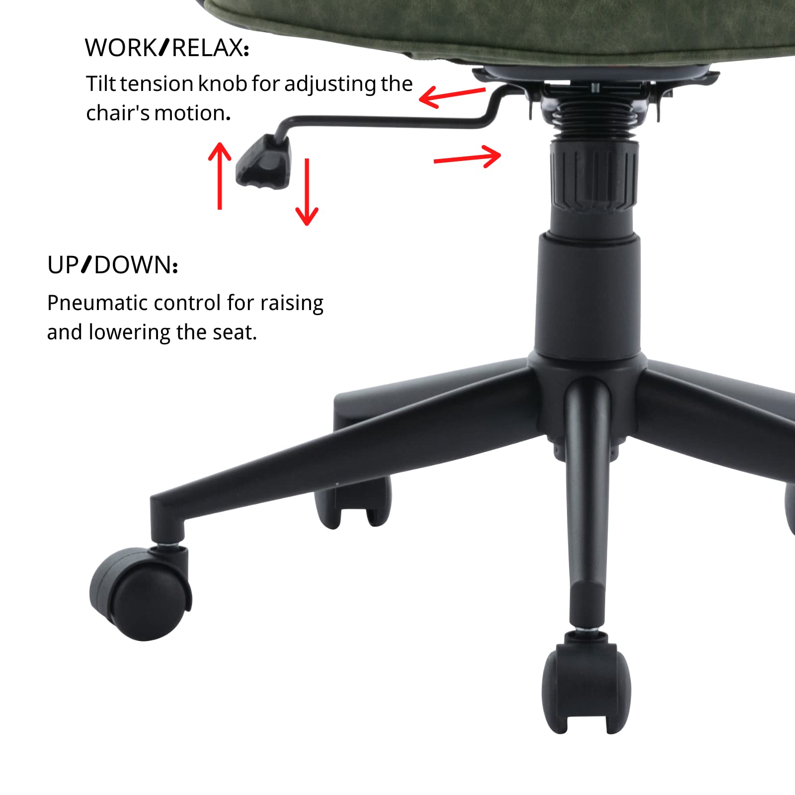 LukeAlon Adjustable PU Leather Tiltable Office Chair - 360° Swivel Ergonomic Task Chair with Armrests, Thickened Seat & Button Tufted Design for Home Office (Green) - Perfect for Workspaces, Gaming & Study Rooms