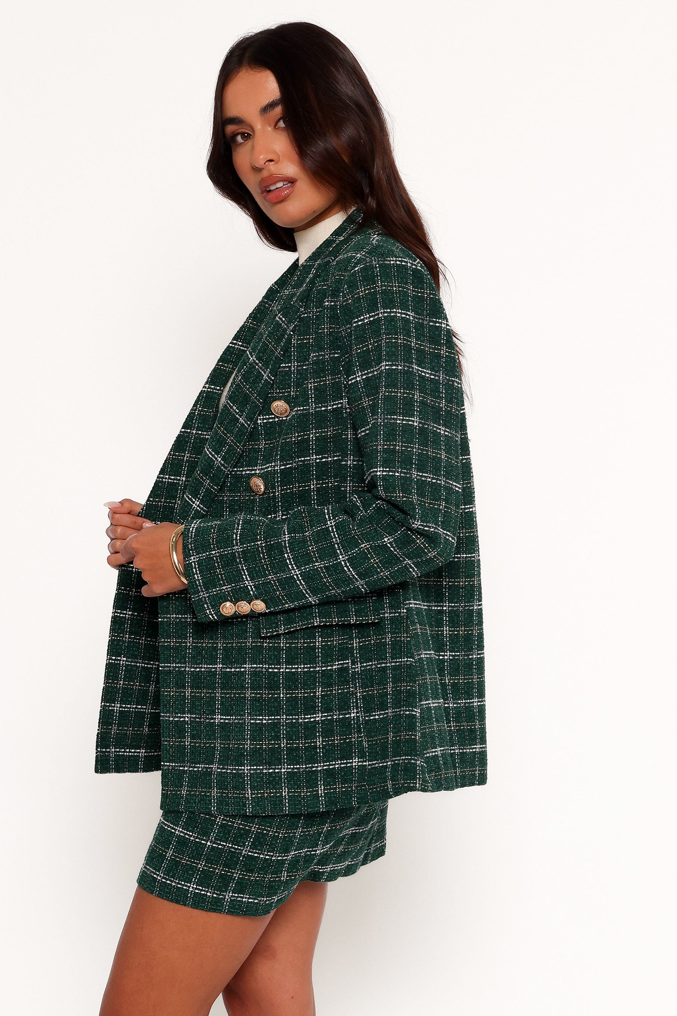 Stylish Green Jules Twill Plaid Blazer for Women - Trendy Office Wear & Business Casual Outfits - Perfect for Work, Meetings, and Professional Events