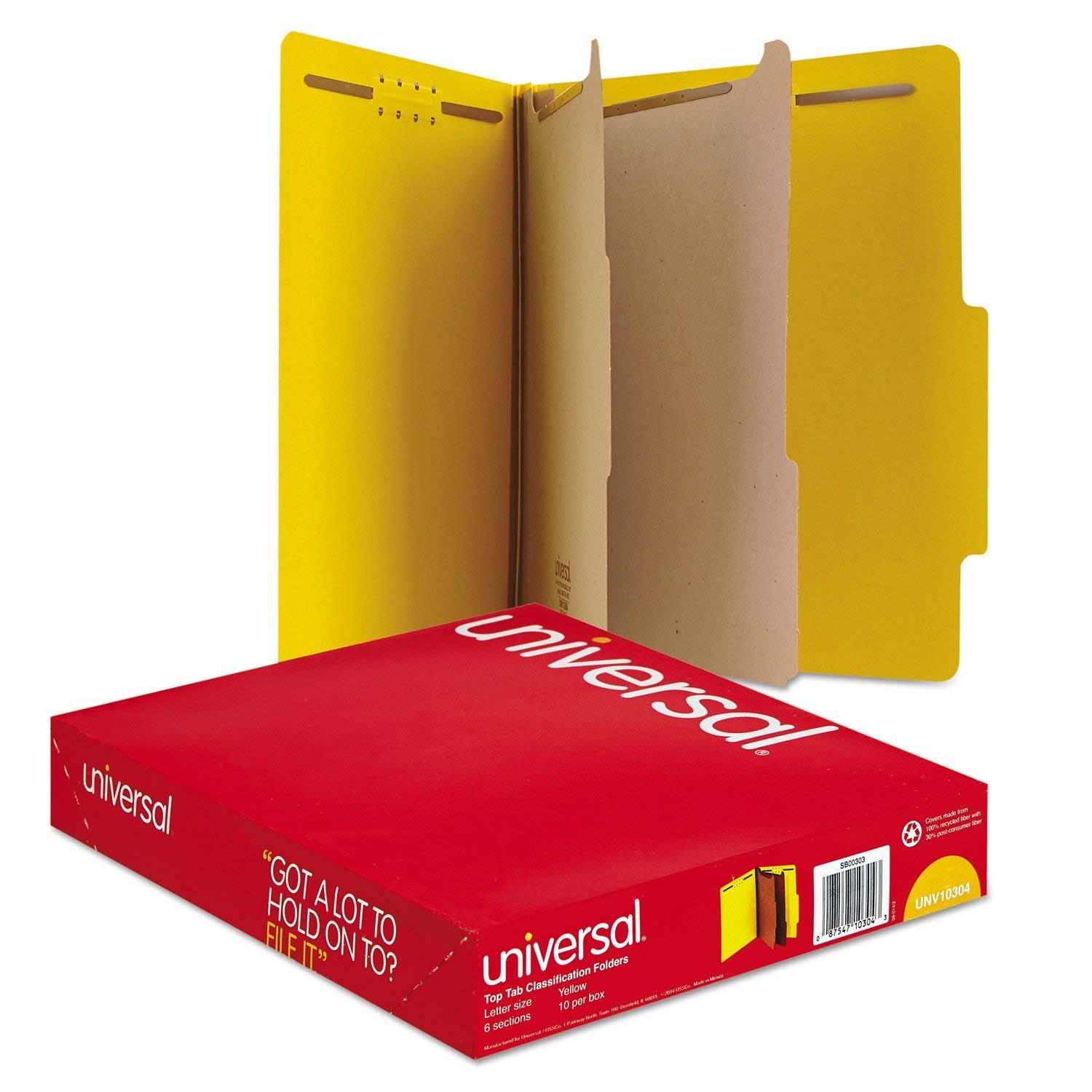 Universal Pressboard Classification Folders - Letter Size, 6-Section Organizer, Yellow (10-Pack) for Office, School & Home Document Storage