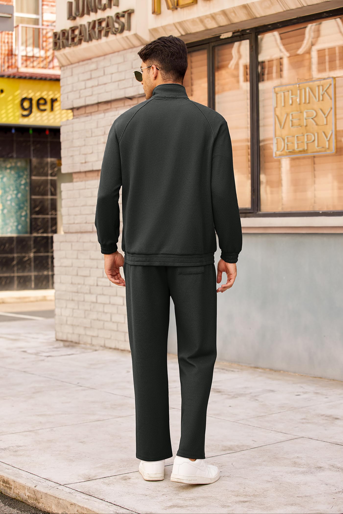 COOFANDY Men's 2-Piece Waffle Hoodie & Jogger Sweatsuit Set - Athletic Tracksuit with Pockets for Gym, Running & Casual Wear