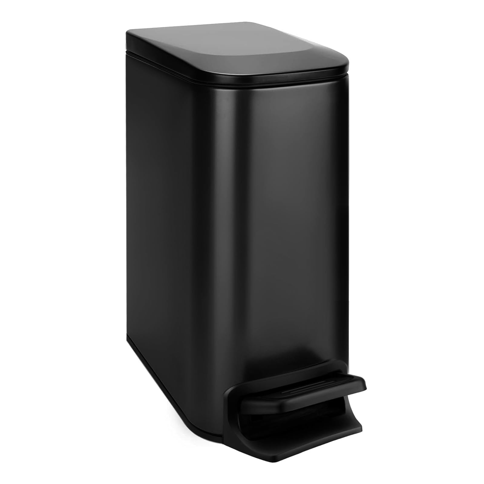 TIPGO 6L Slim Bathroom Trash Can with Soft Close Lid & Step Pedal - Stainless Steel Small Garbage Bin for Bathroom, Bedroom, Office & Kitchen - Matte Black | Space-Saving Design for Tight Spaces & Modern Decor