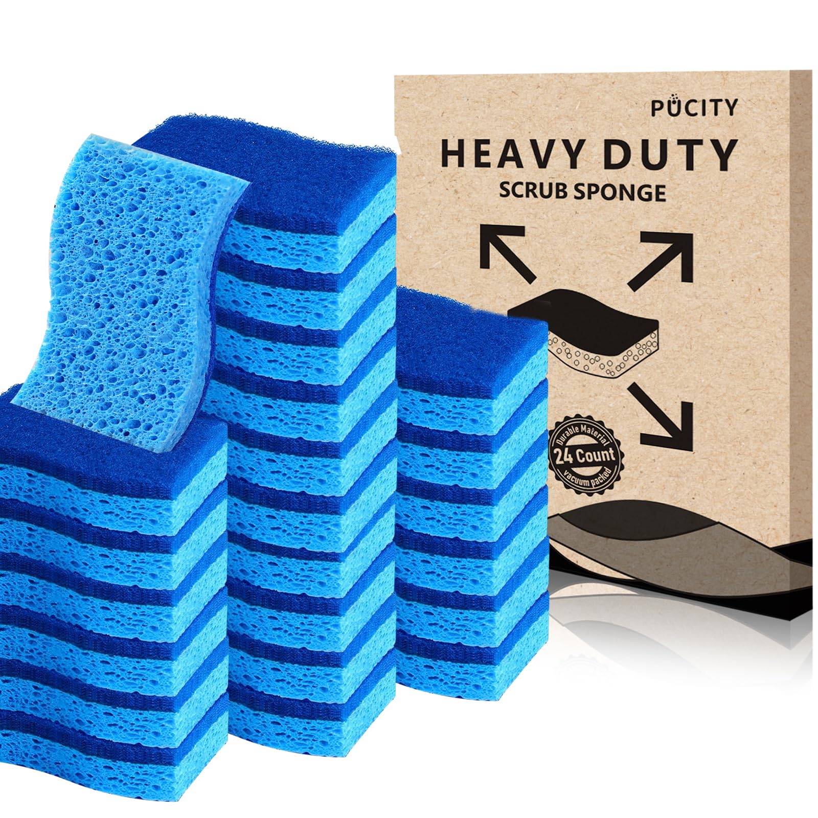 24-Pack Heavy Duty Scrub Sponges | Non-Scratch Dish & Kitchen Cleaning Sponges | Perfect for Pots, Pans, Countertops & Tough Stains