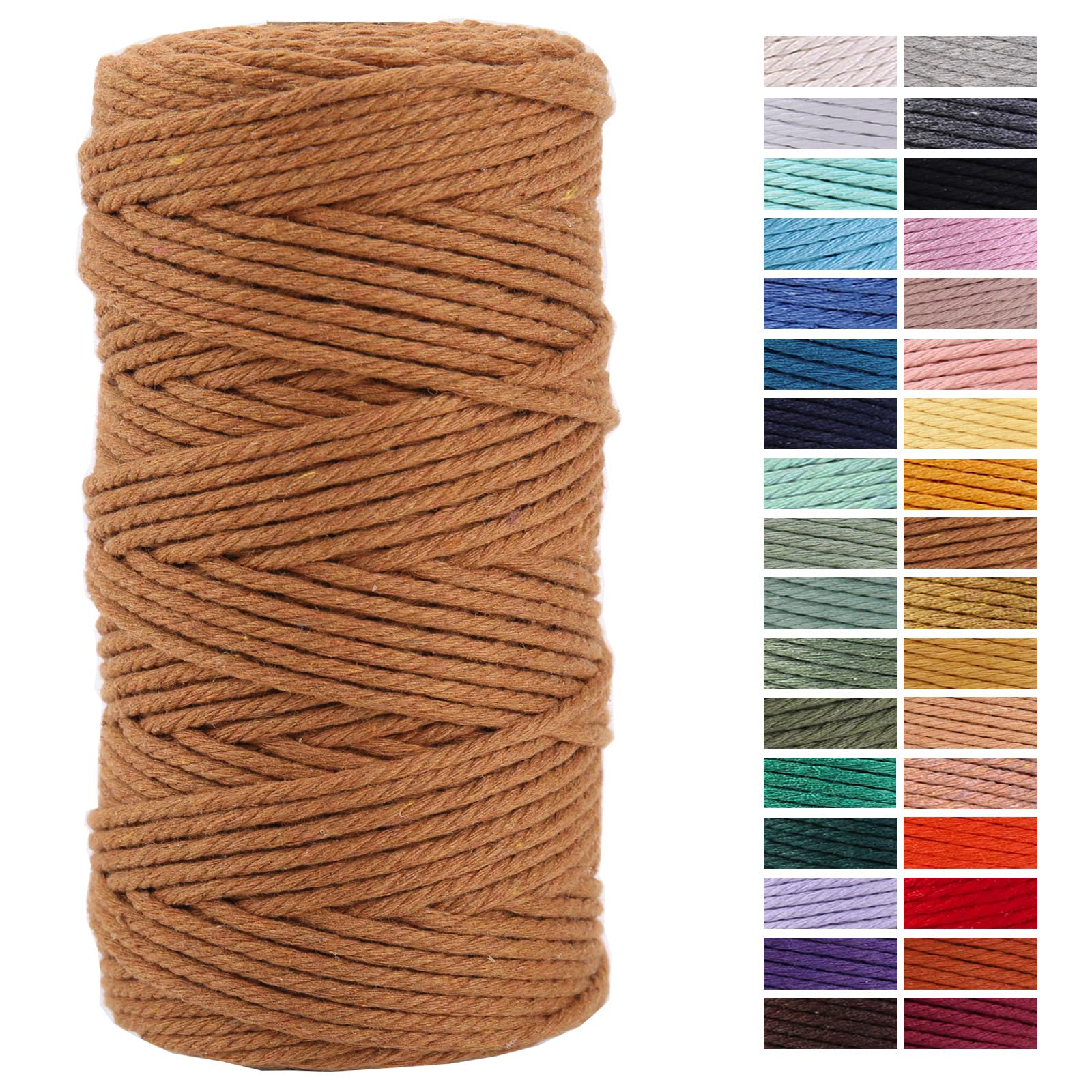 3mm x 109Yards Caramel Macrame Cord - Colored Cotton Rope for DIY Wall Hangings, Plant Hangers & Home Decor | Perfect for Boho Crafts, Knitting Projects & Decorative DIY