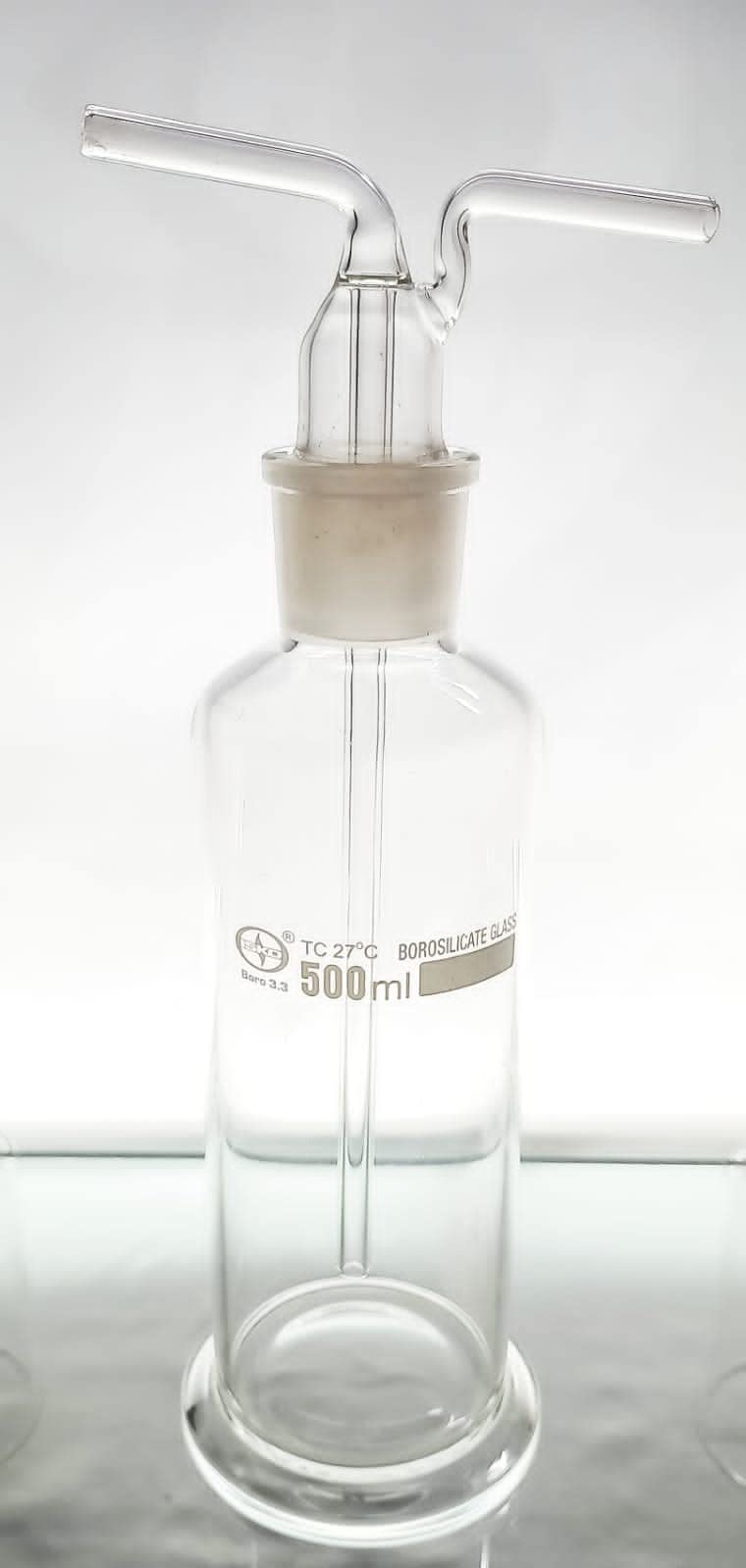 ISKO® 500ml Borosilicate Glass Gas Washing Bottle with Fritted Disc - 8mm OD Inlet/Outlet Hoses for Lab Gas Purification | Ideal for Chemistry Experiments & Laboratory Gas Scrubbing