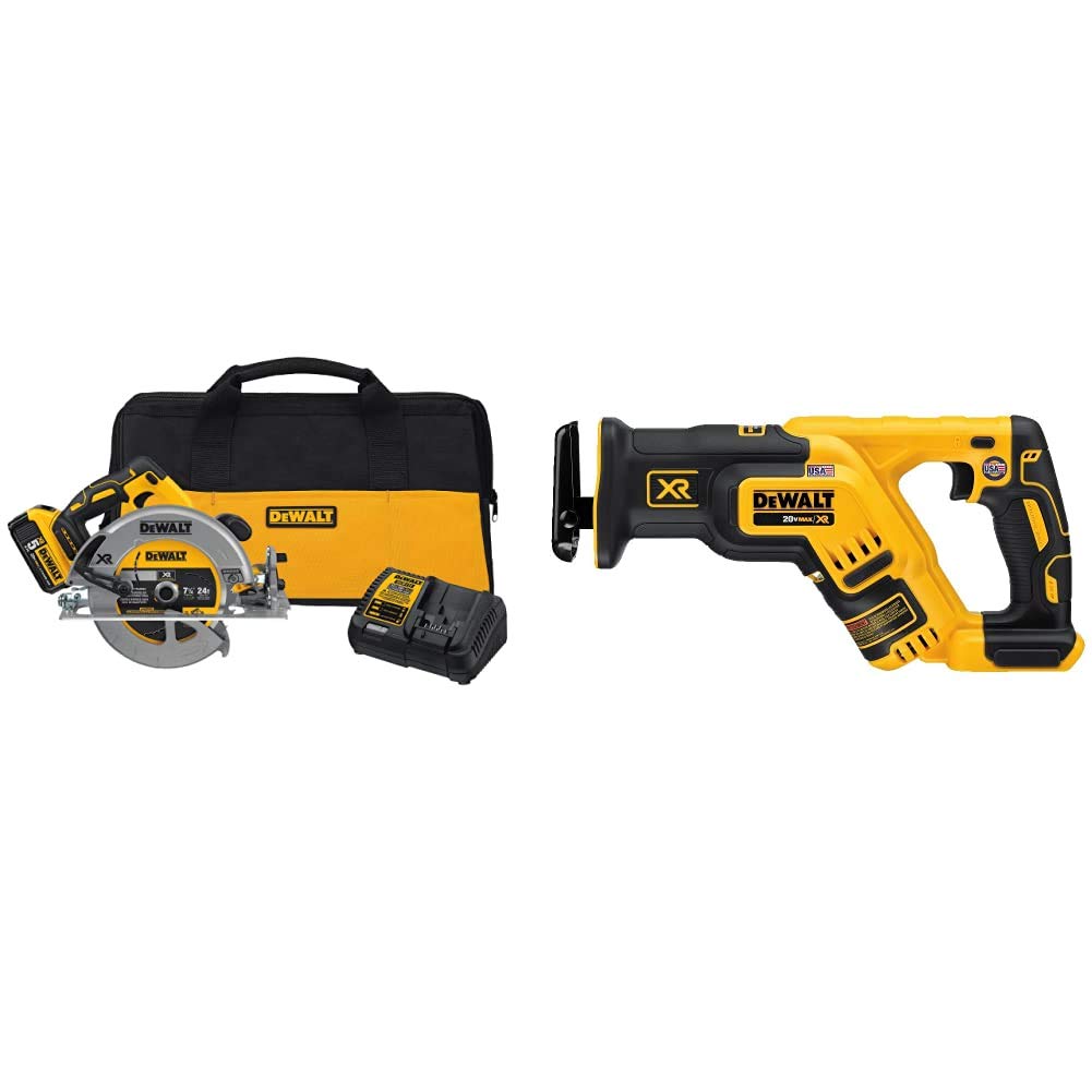 DEWALT 20V MAX* Cordless Circular Saw & Reciprocating Saw Combo Kit - Powerful Battery-Powered Tools for Woodworking, Construction & DIY Projects