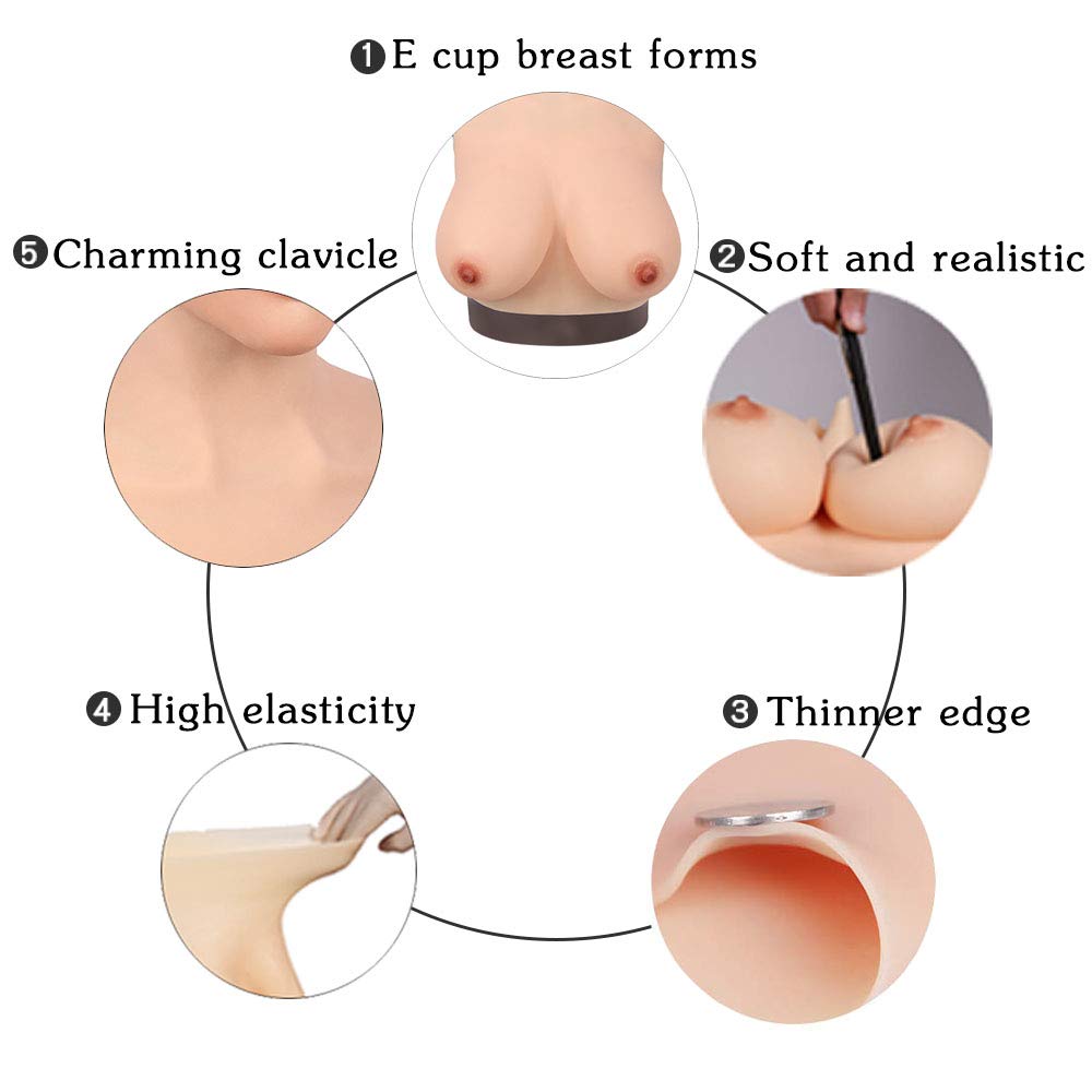 Realistic Silicone Face Mask & E Cup Breast Forms for Male to Female Crossdresser - Transgender Cosplay, Halloween Costume, Drag Queen Performance, and Everyday Use