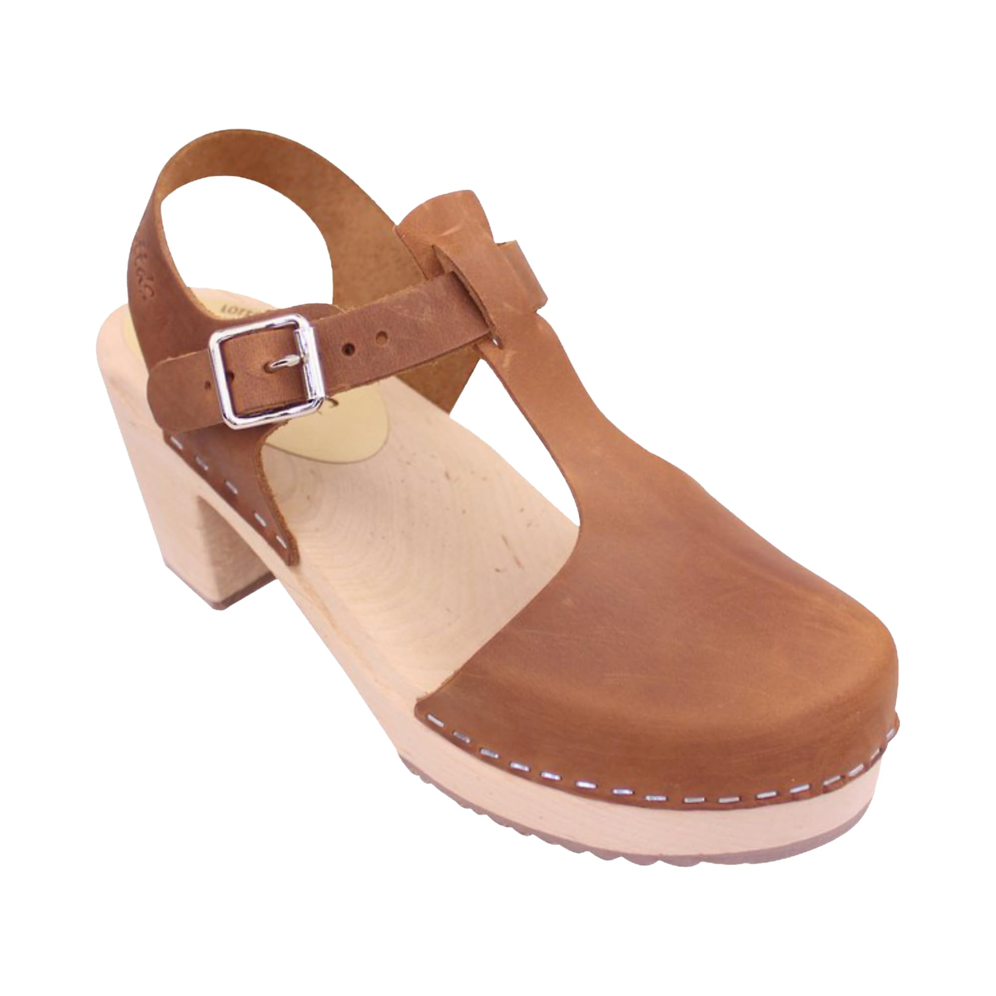 Swedish Classic Clogs for Women - Highwood T-Bar Brown Oiled Nubuck Leather Wooden Sole Clogs | Handcrafted in Sweden | Supportive & Comfortable Shoes for Work, Walking & Casual Wear