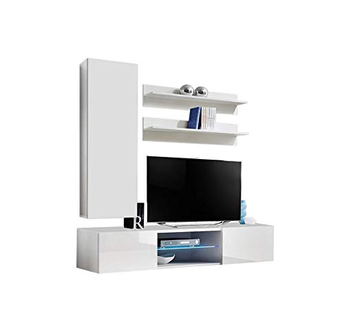 Modern Wall-Mounted TV Stand with LED Lights & Storage - 33