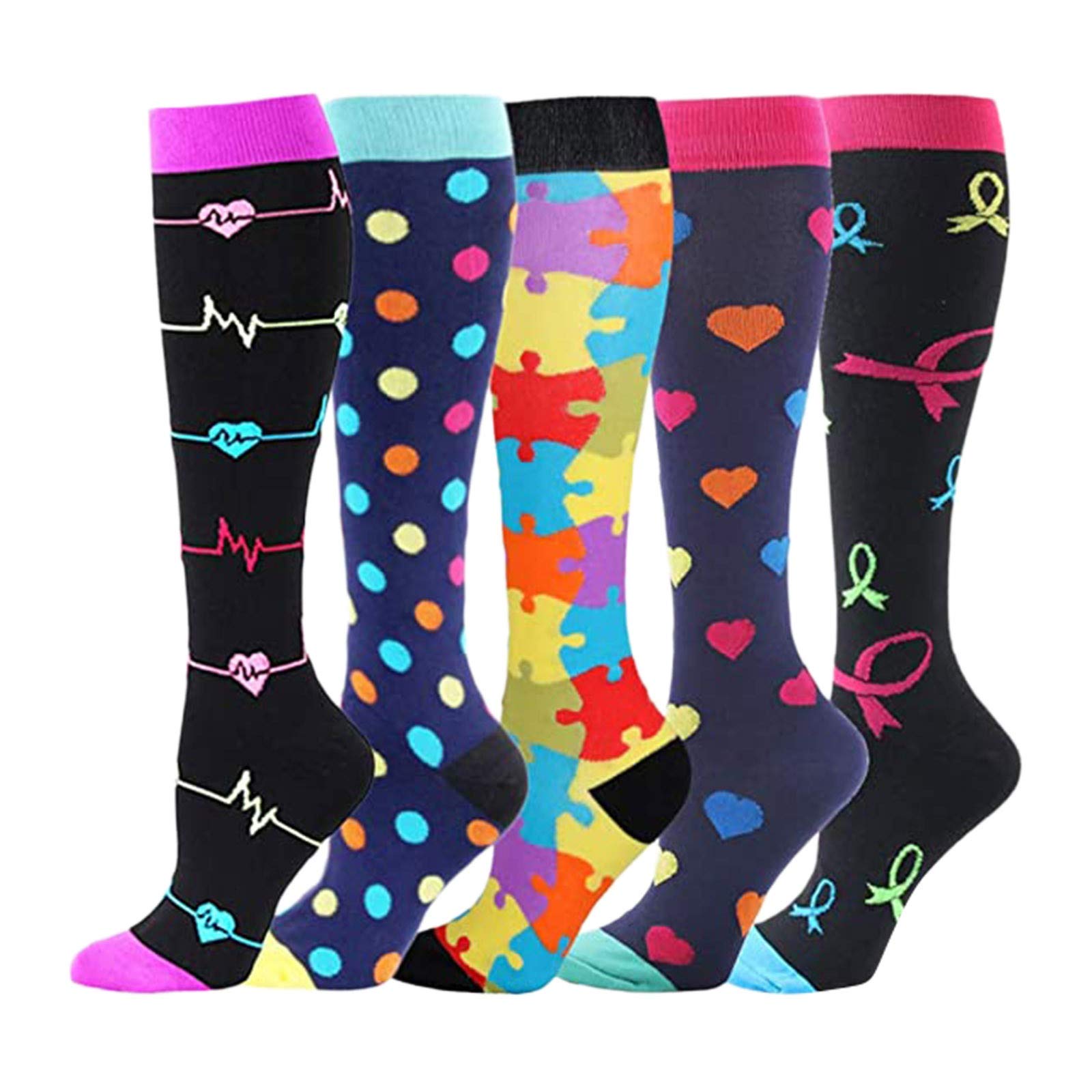 Unisex Calf Compression Socks - 5 Pairs Wide Sports Socks for Men & Women, Breathable Fishnet Design for Running, Workout & Recovery