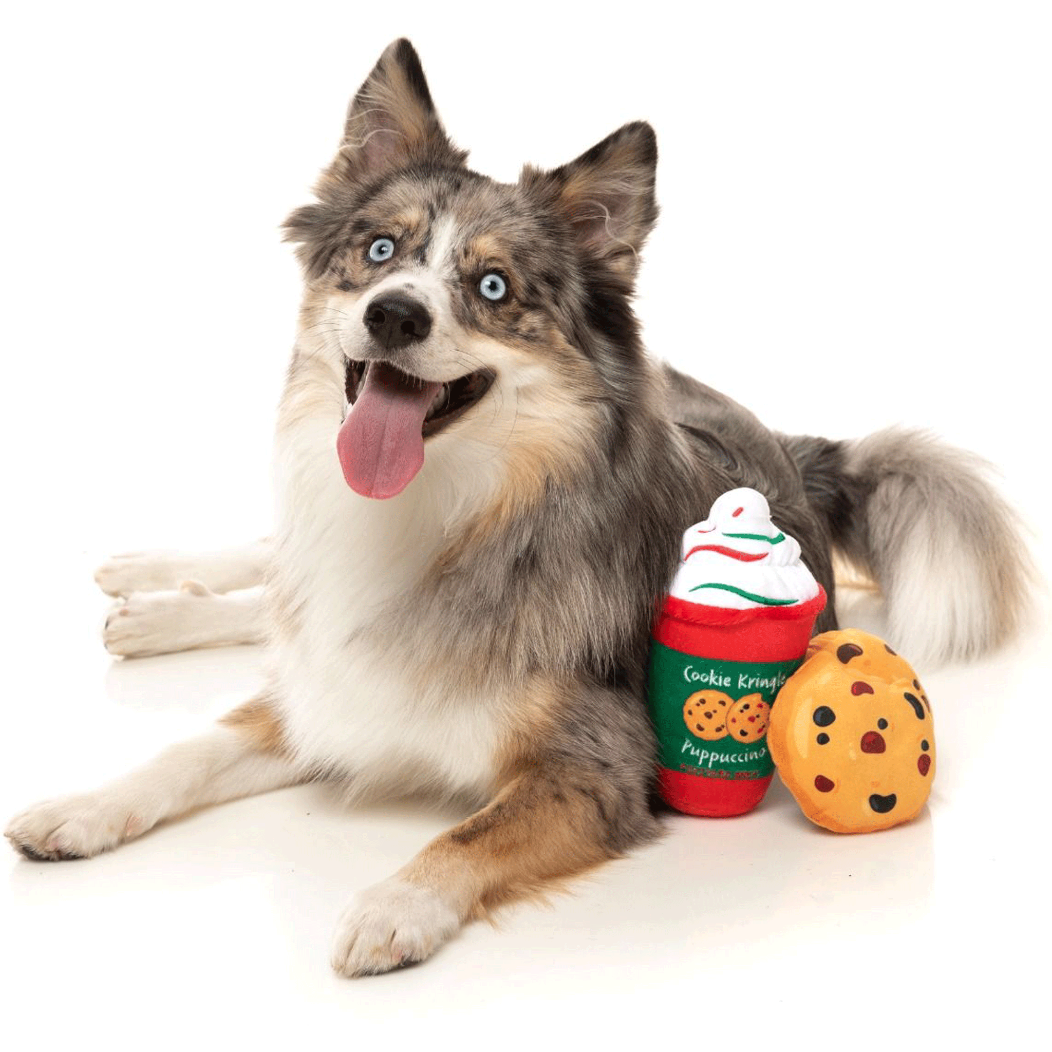 Fuzzyard Christmas Cookie Kringle Puppuccino & Cookies Dog Chew Toys - Red & Green Holiday Pet Toys for Small & Medium Dogs - Perfect for Christmas Gifts & Playtime Fun