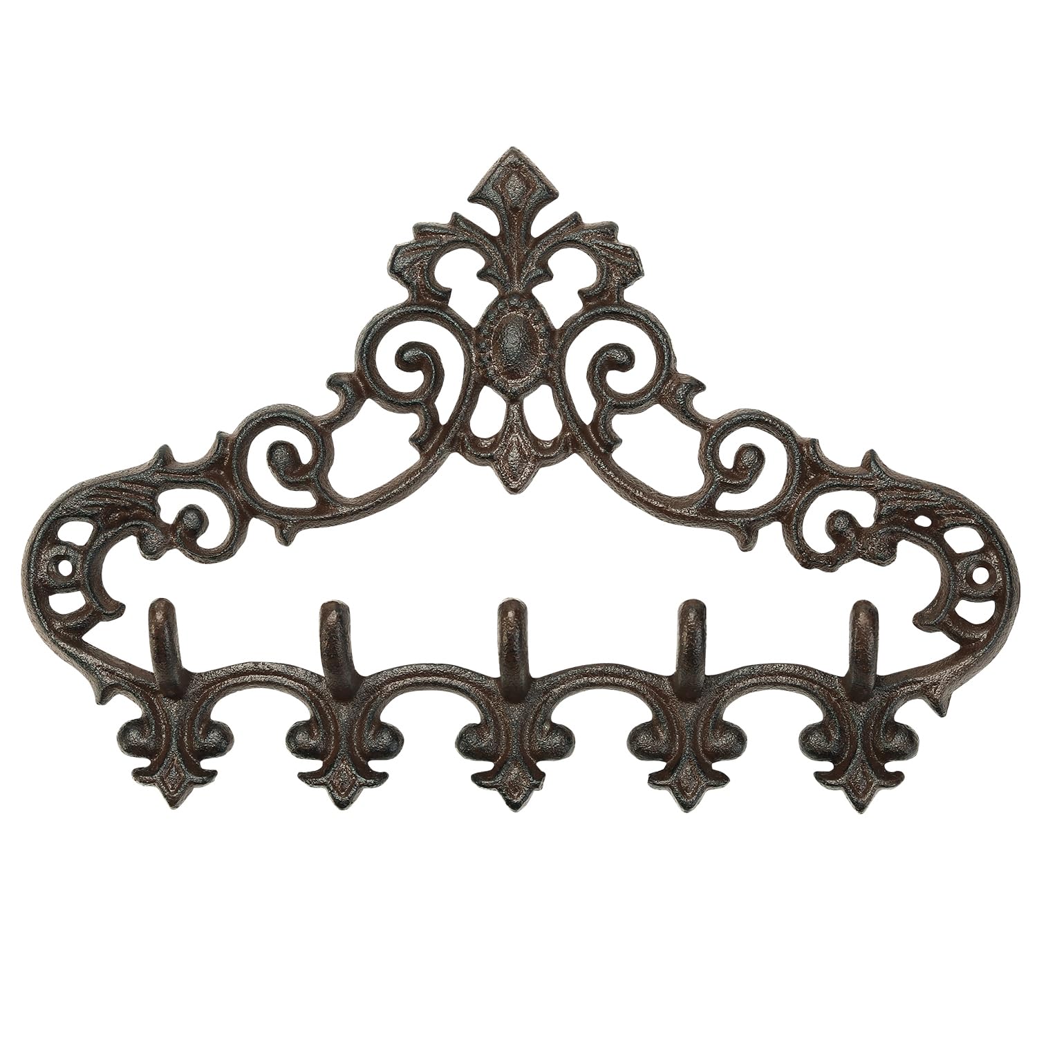 5-Hook Sungmor Cast Iron Wall Hanger - Rustic Coat & Key Organizer with Decorative Pattern - Perfect for Entryway, Mudroom & Bedroom Storage