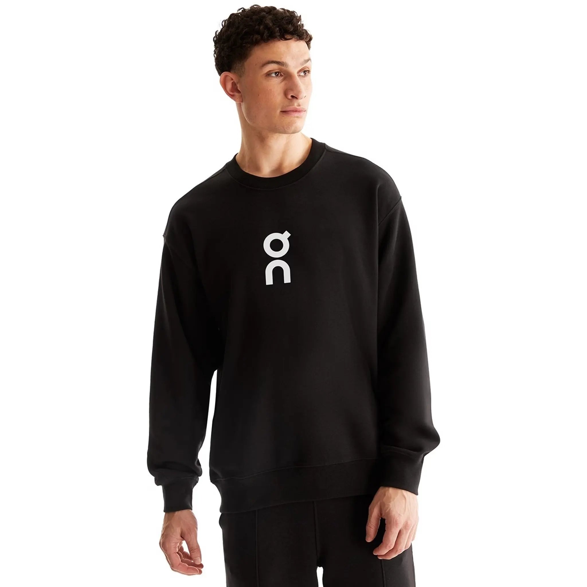 On Running Club Crew Black Sweatshirt - Men's Athletic Pullover Hoodie for Running & Gym Workouts - Comfortable Casual Streetwear for Outdoor Activities