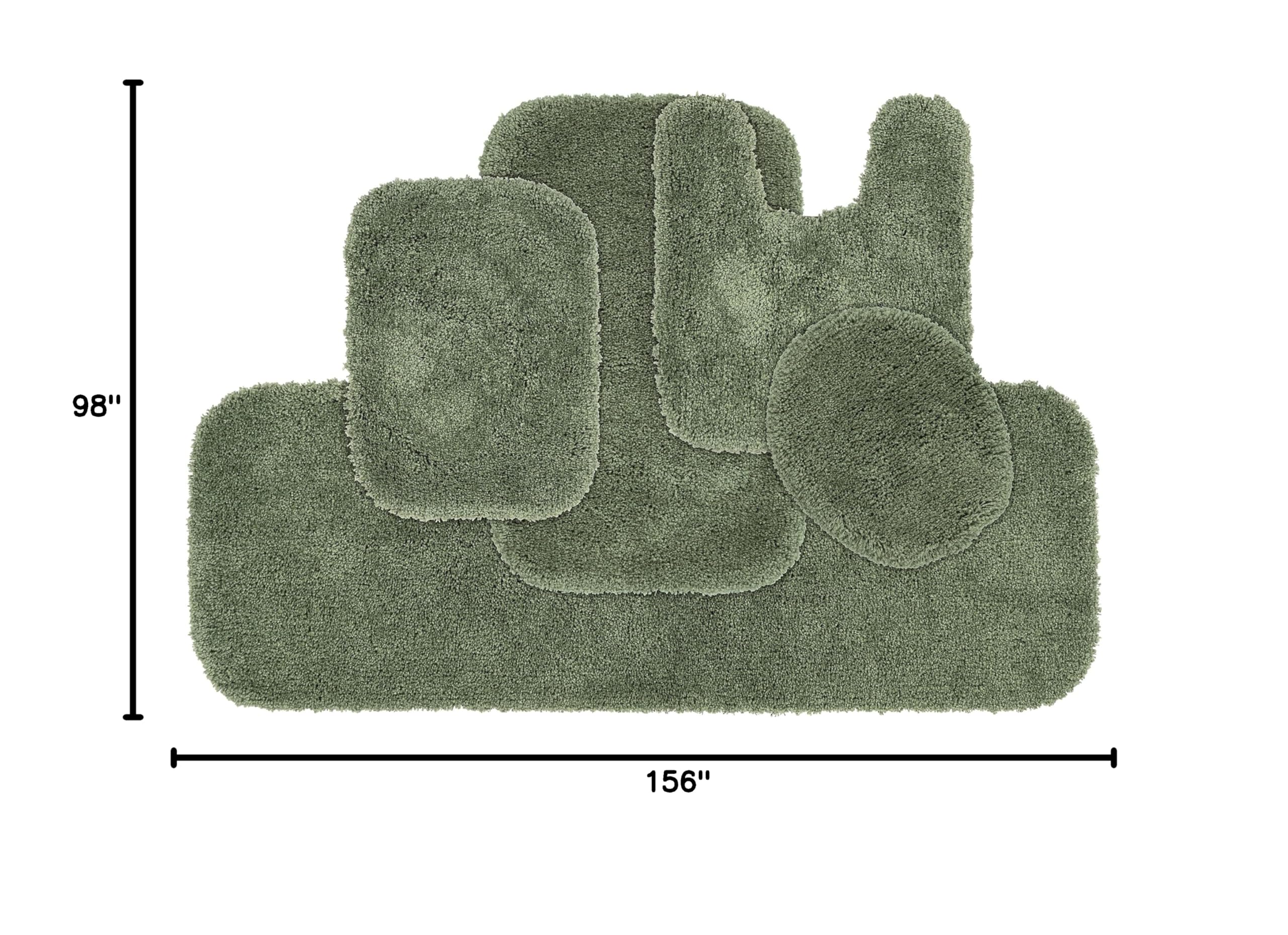 Garland Rug Serendipity Deep Fern Green 5-Piece Bathroom Rug Set - Soft Shaggy Nylon, Machine Washable, Absorbent & Stylish Contour Mats for Bath, Shower & Vanity Areas