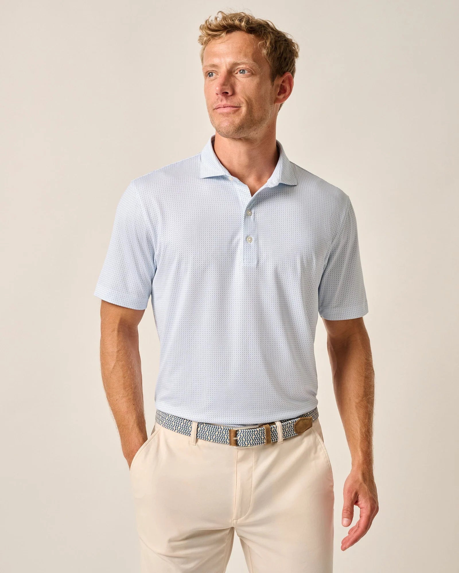 Johnnie O Tee Time Performance Polo Shirt for Men - Breathable Golf Shirt in Barrels Blue | Perfect for Golf, Casual Wear & Outdoor Activities