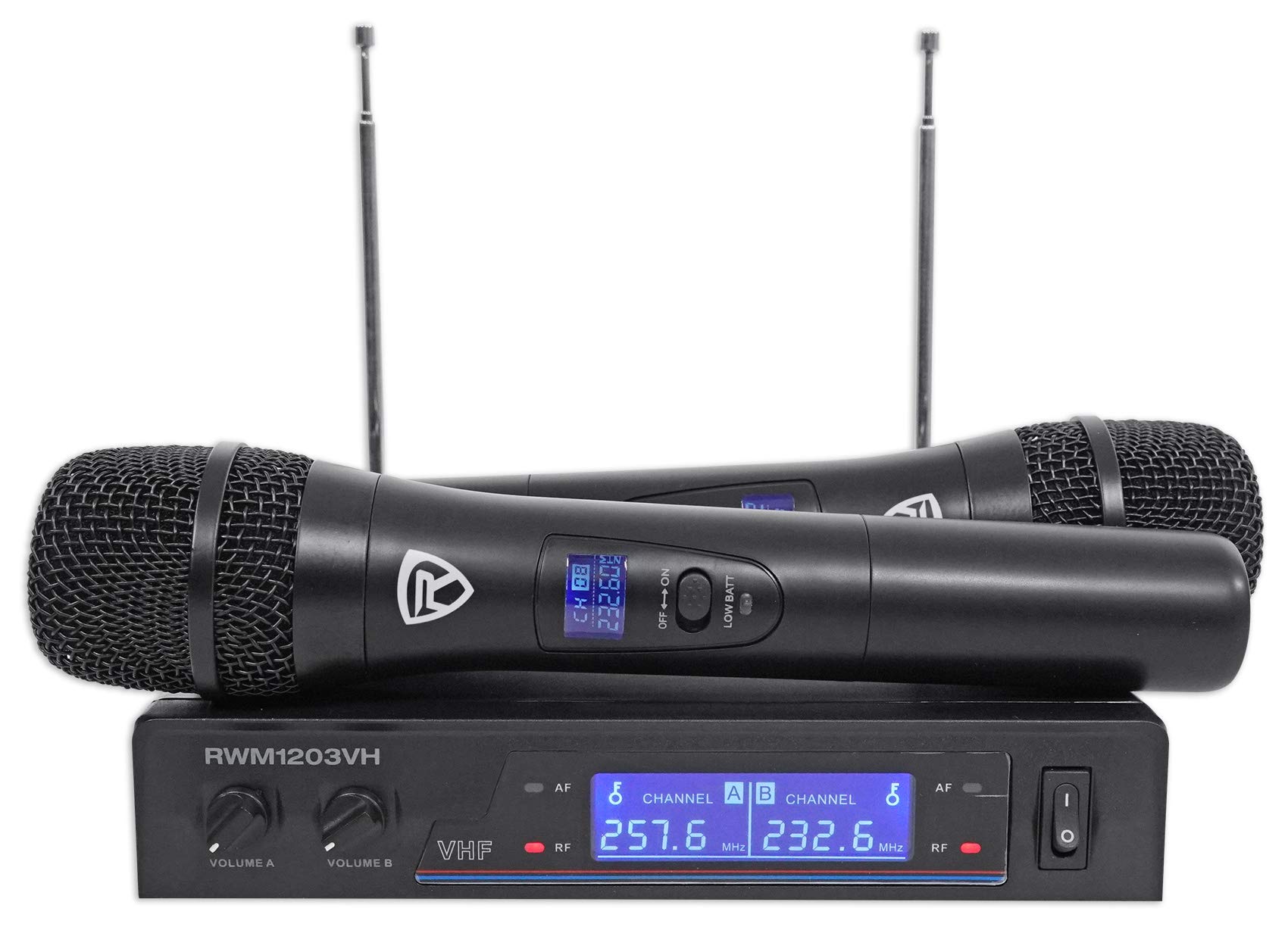 Rockville RWM1203VH Wireless Dual Handheld Microphones for Church, Karaoke, and Live Performances - High-Quality Sound System with Long Battery Life