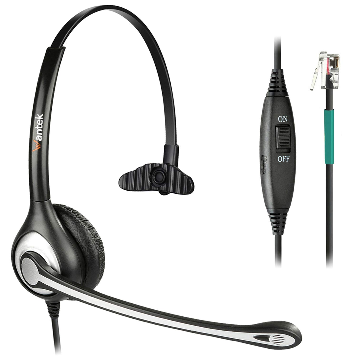 Wantek Mono Corded Telephone Headset with Noise Canceling Microphone - Compatible with ShoreTel, Plantronics, Polycom, Zultys, Toshiba, NEC Aspire, Dterm, Nortel, Meridian, Packet8 Landline Desk Phones (Model F600S2) - Ideal for Office, Call Center, and Remote Work Use
