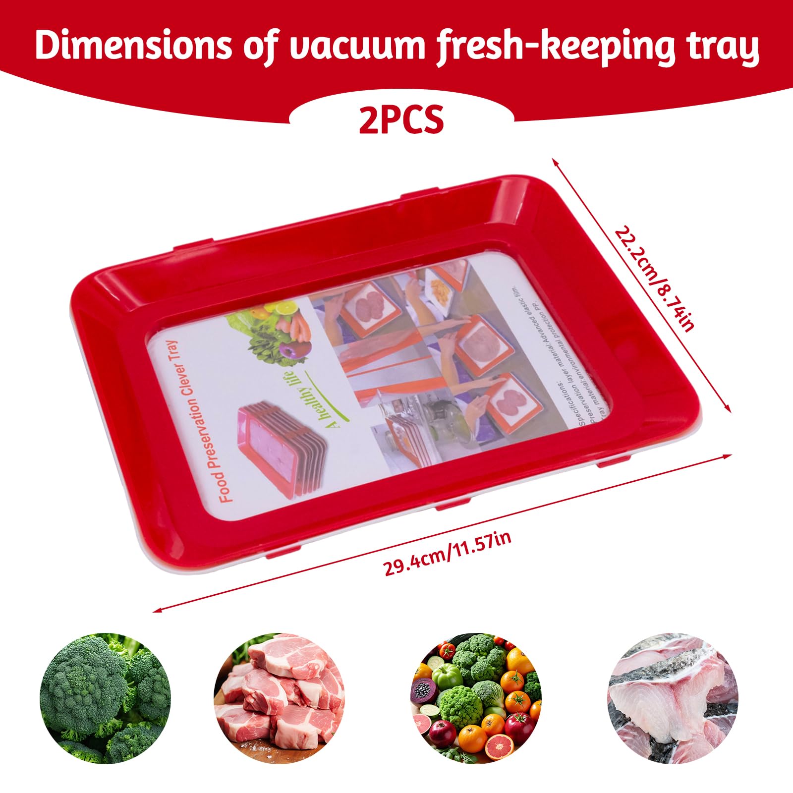 2-Pack Reusable Food Storage Trays - Stackable BPA-Free Plastic Food Preserver Containers for Fruits, Vegetables & Meal Prep - Perfect for Fridge, Pantry & Picnic Organization