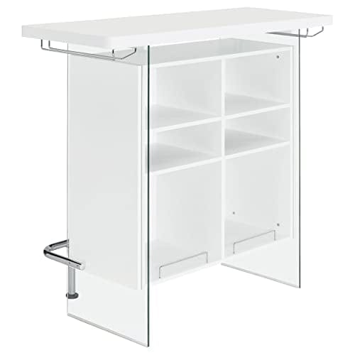 White High Gloss Rectangular Bar Unit with Footrest & Glass Side Panels - Modern Home Bar Furniture for Living Room, Game Room & Entertainment Spaces | Coaster Home Furnishings