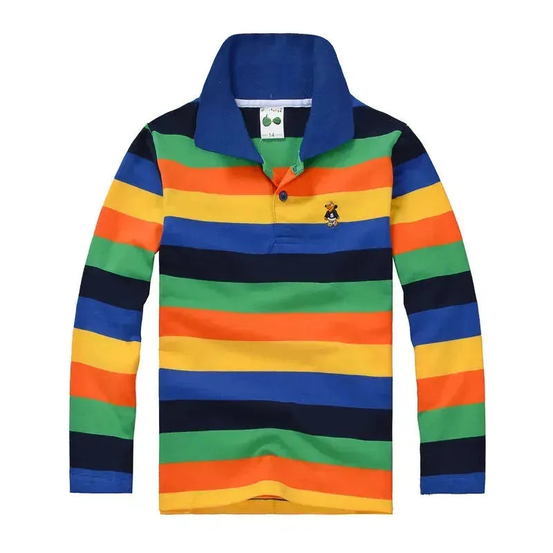 Kids Striped Polyester Polo Shirt - Comfortable & Stylish Casual Wear for School, Playdates & Family Outings