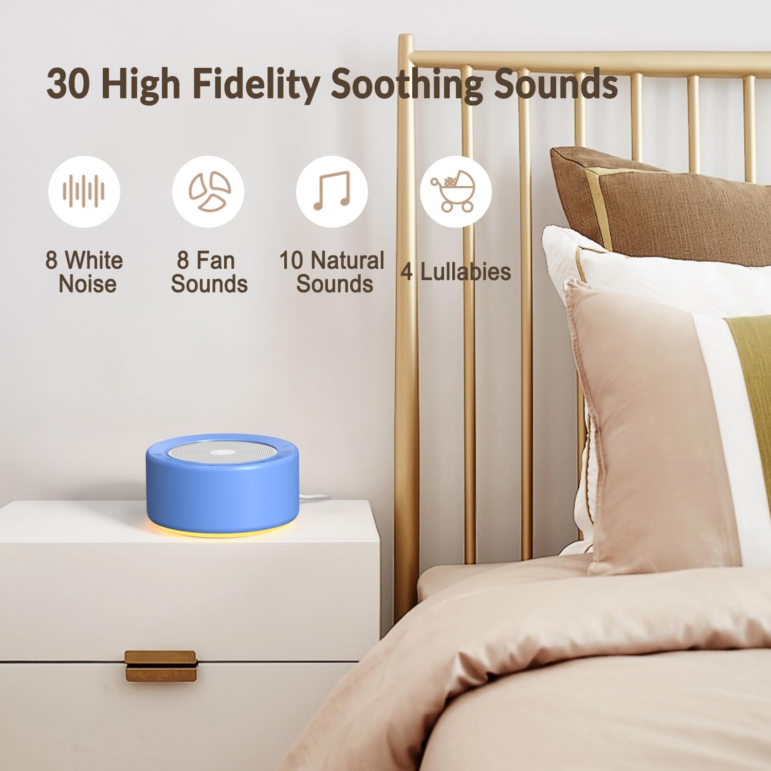 Baby Nursery Lamp with Sound Machine - 7 Color Changing Night Light, 30 Soothing Sounds & White Noise for Infants & Adults | Timer, Touch Control, Memory Function, Plug-in | Perfect for Bedtime, Nursery Room & Relaxation