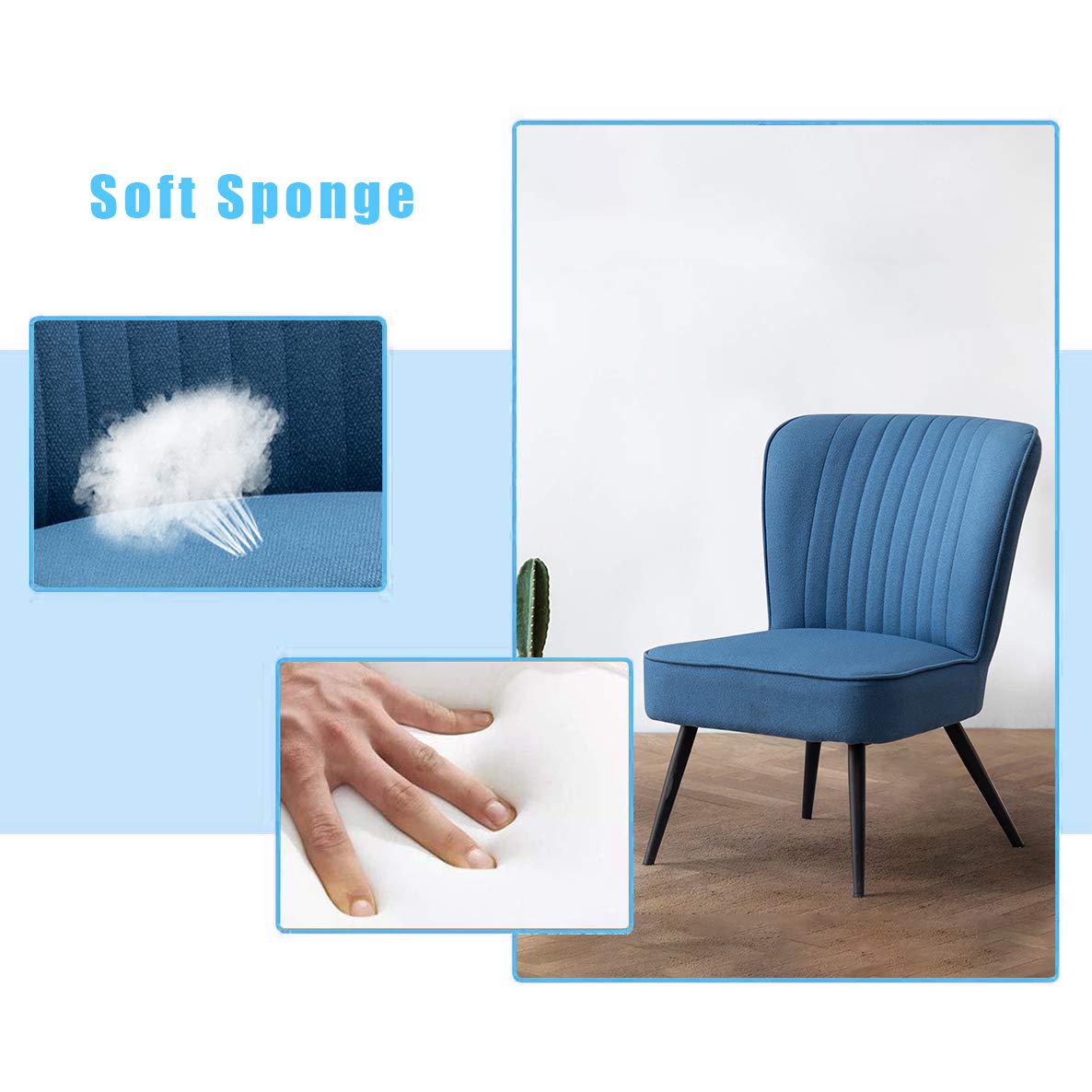 Annjoe Armless Accent Chair - Set of 2 Upholstered Slipper Chairs with Metal Legs for Living Room, Dining Room, Kitchen, Office, Bistro & Cafe - Stylish Blue Home Decor for Small Spaces & Cozy Corners