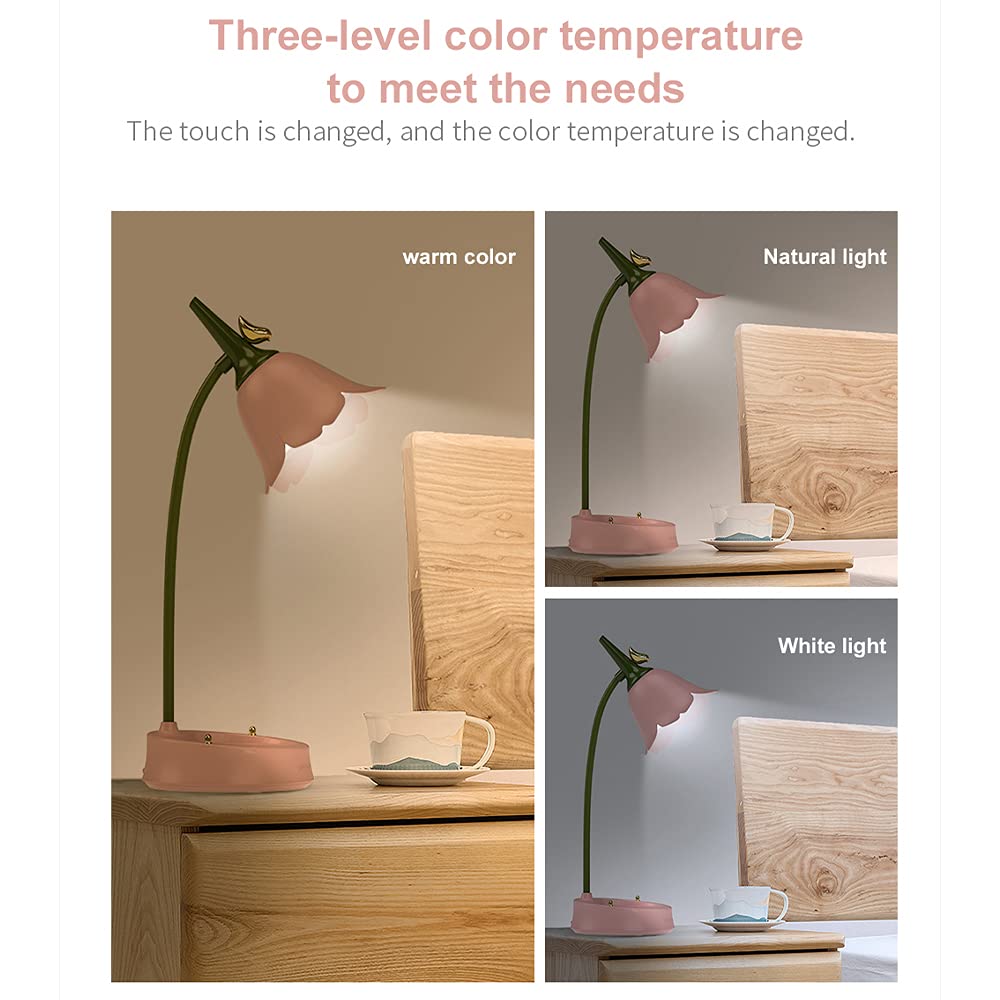 Rechargeable LED Desk Lamp - Adjustable Gooseneck, Dimmable Touch Control, Eye-Caring Night Light for Kids & Adults | Portable Cordless Table Lamp for College Dorm, Bedroom Reading & Office Work