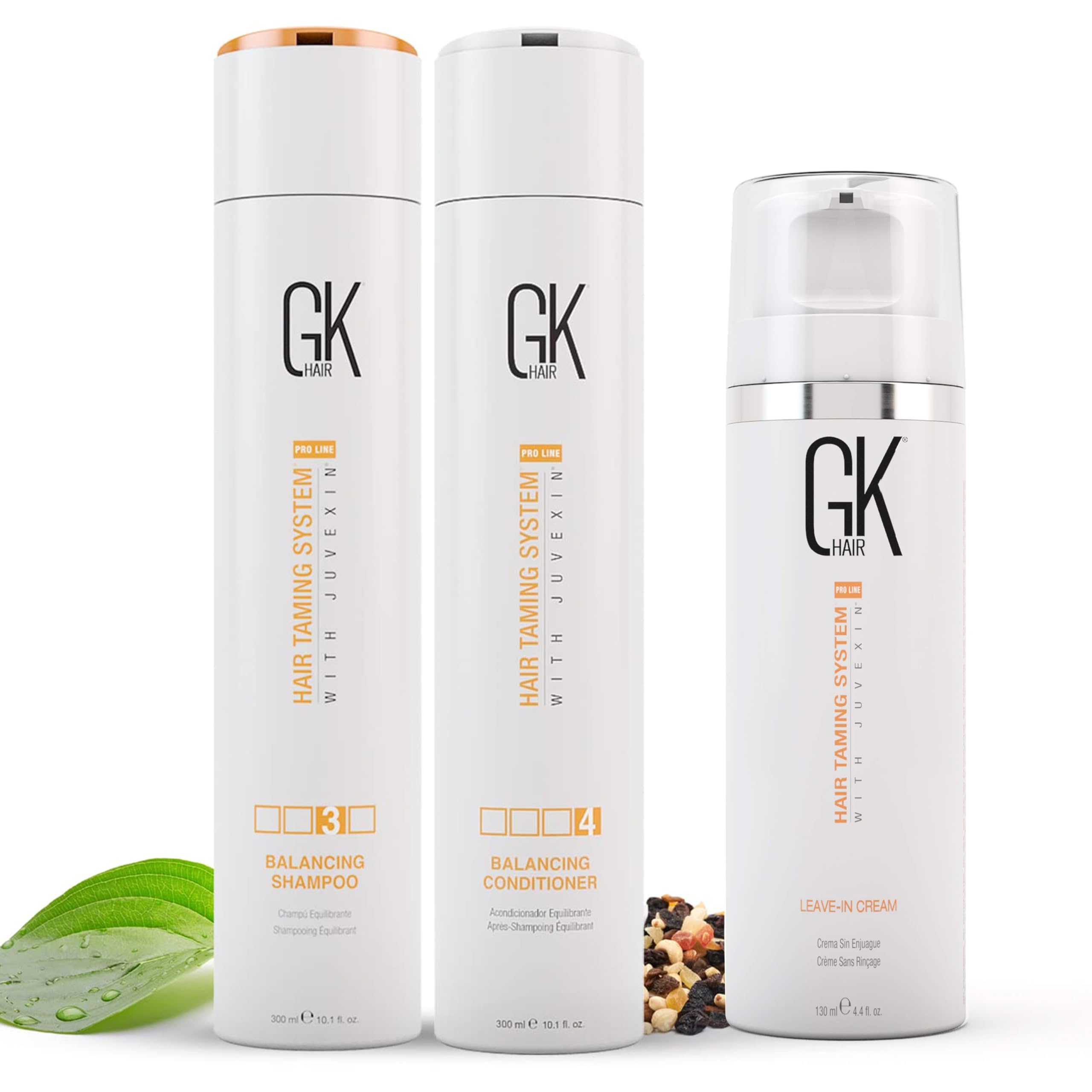 GK HAIR Global Keratin Balancing Shampoo & Conditioner Set (300ml) with Leave-In Cream (130ml) - Moisturizing Hair Care for All Hair Types | Strengthening & Smoothing Treatment | Perfect for Damaged, Dry or Frizzy Hair at Home & Salon Use