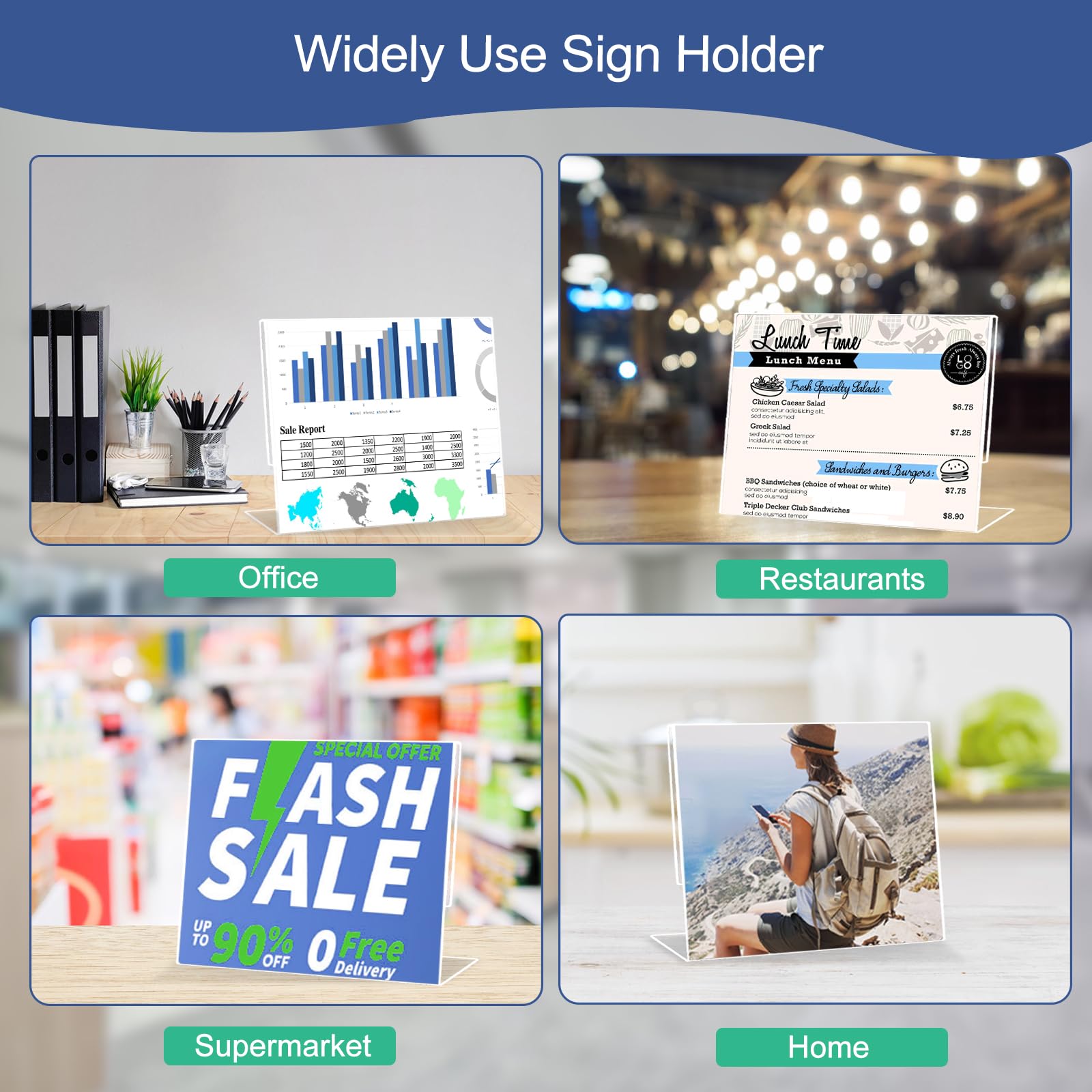 5x7 Clear Acrylic Tabletop Sign Holder - Horizontal Display Stand for Pictures, Menus & Posters - Perfect for Office, Home, Restaurant & Retail Use (6 Pack)