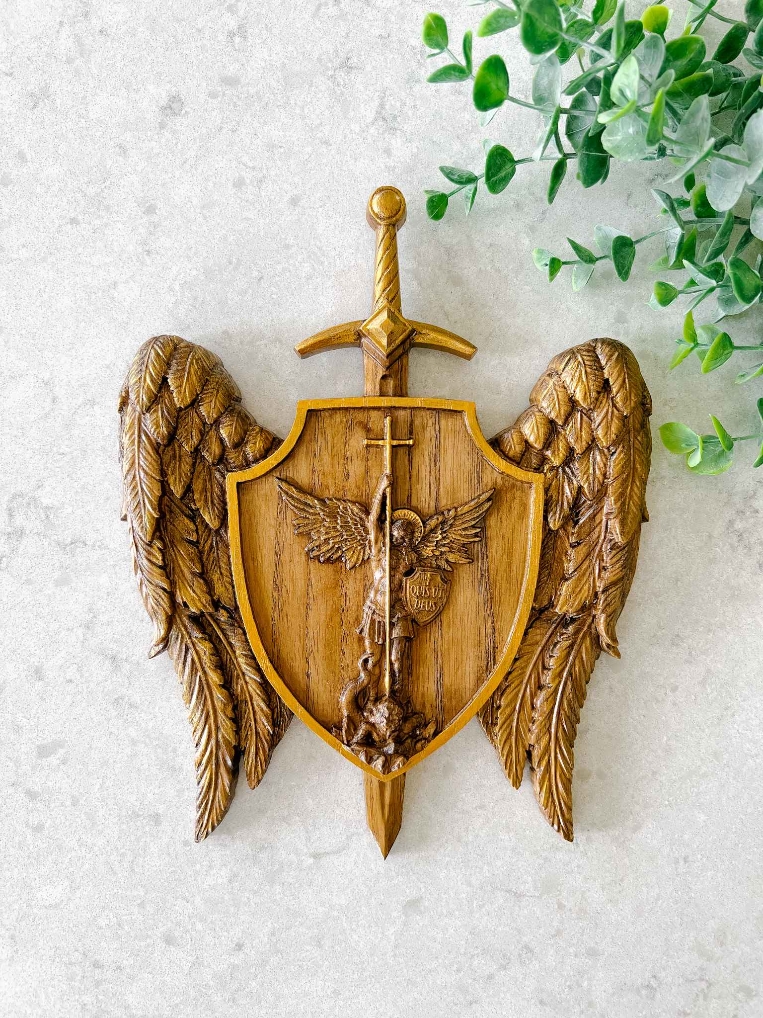 St. Michael the Archangel Gold Plaque - Religious Home Decor for Wall, Prayer Room & Gift Giving