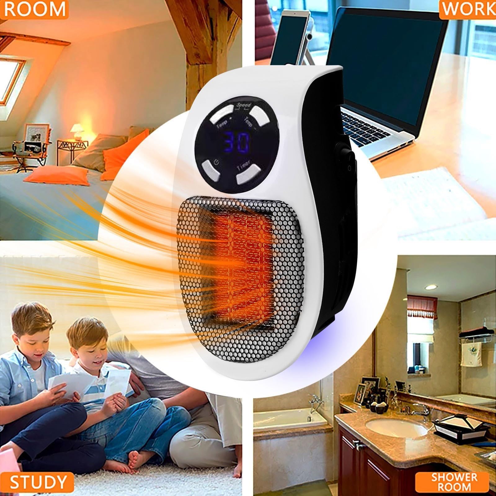 EcoWarm Plug-in Space Heater - Low Noise, Energy Efficient Portable Heater for Indoor Use | Perfect for Bedroom, Office & Small Spaces (White)