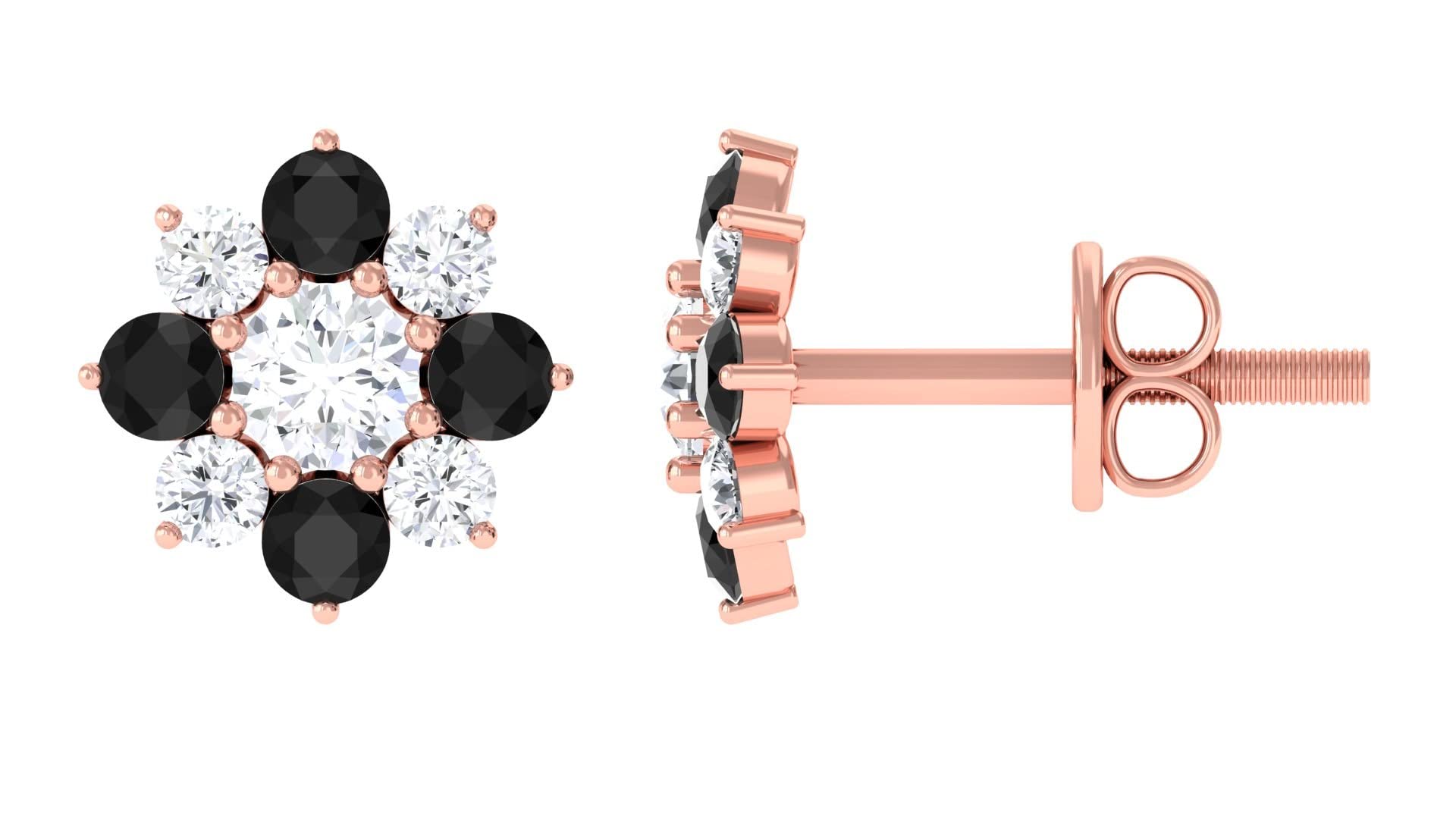 Moissanite Stud Earrings for Women - 14K Solid Gold Black Diamond & Flower Cluster Earrings | Elegant Gift for Anniversary, Wedding, Birthday & Everyday Wear