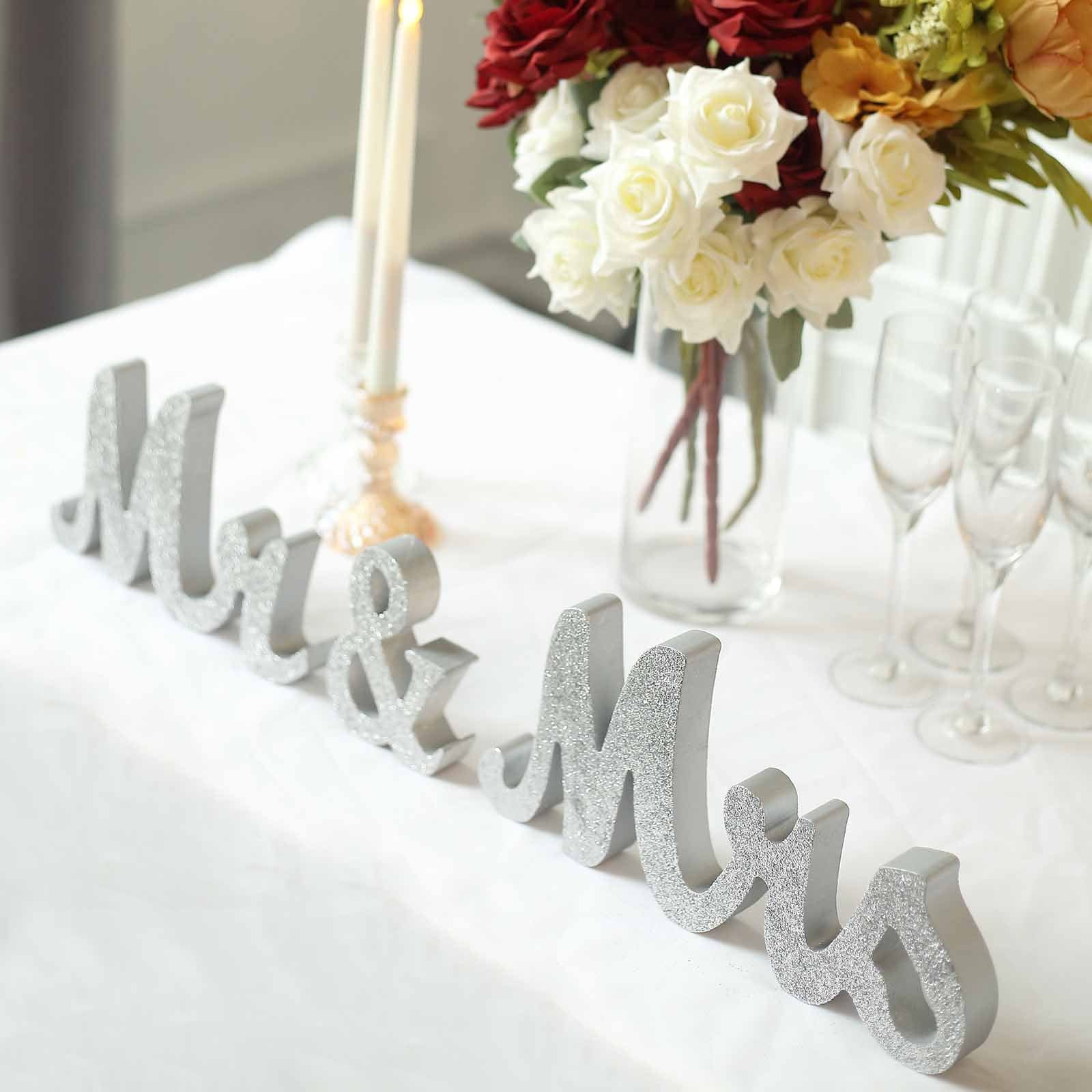 Glittered Wooden Mr & Mrs Freestanding Wedding Table Signs - Elegant Couple Name Display for Wedding Reception, Anniversary & Romantic Decor