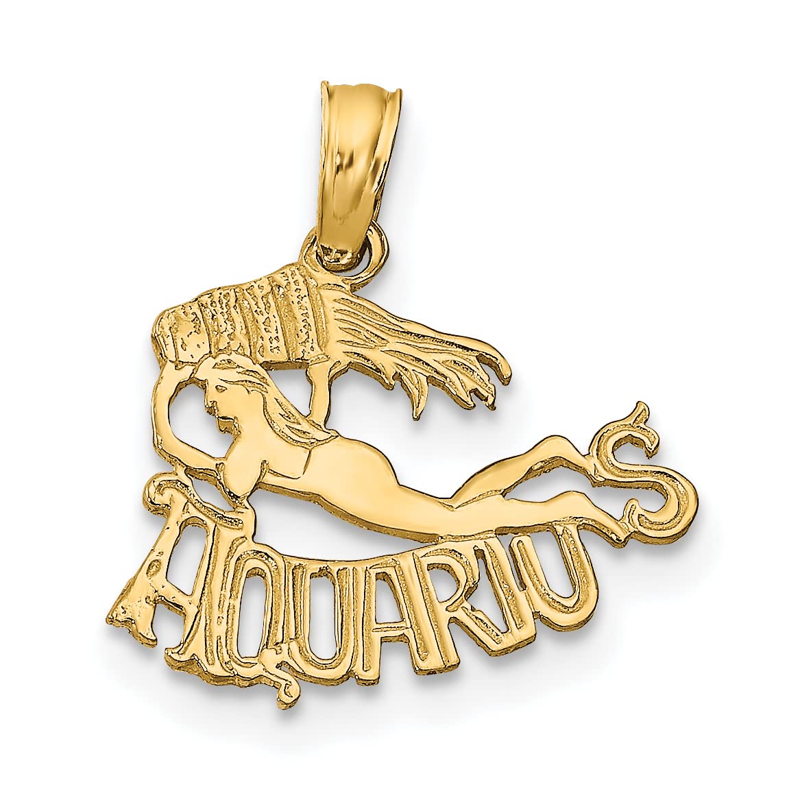 14k Yellow Gold Aquarius Zodiac Charm Pendant - Personalized Engraved Block Letter Necklace for Women, Perfect Gift for Birthday, Anniversary & Astrology Lovers