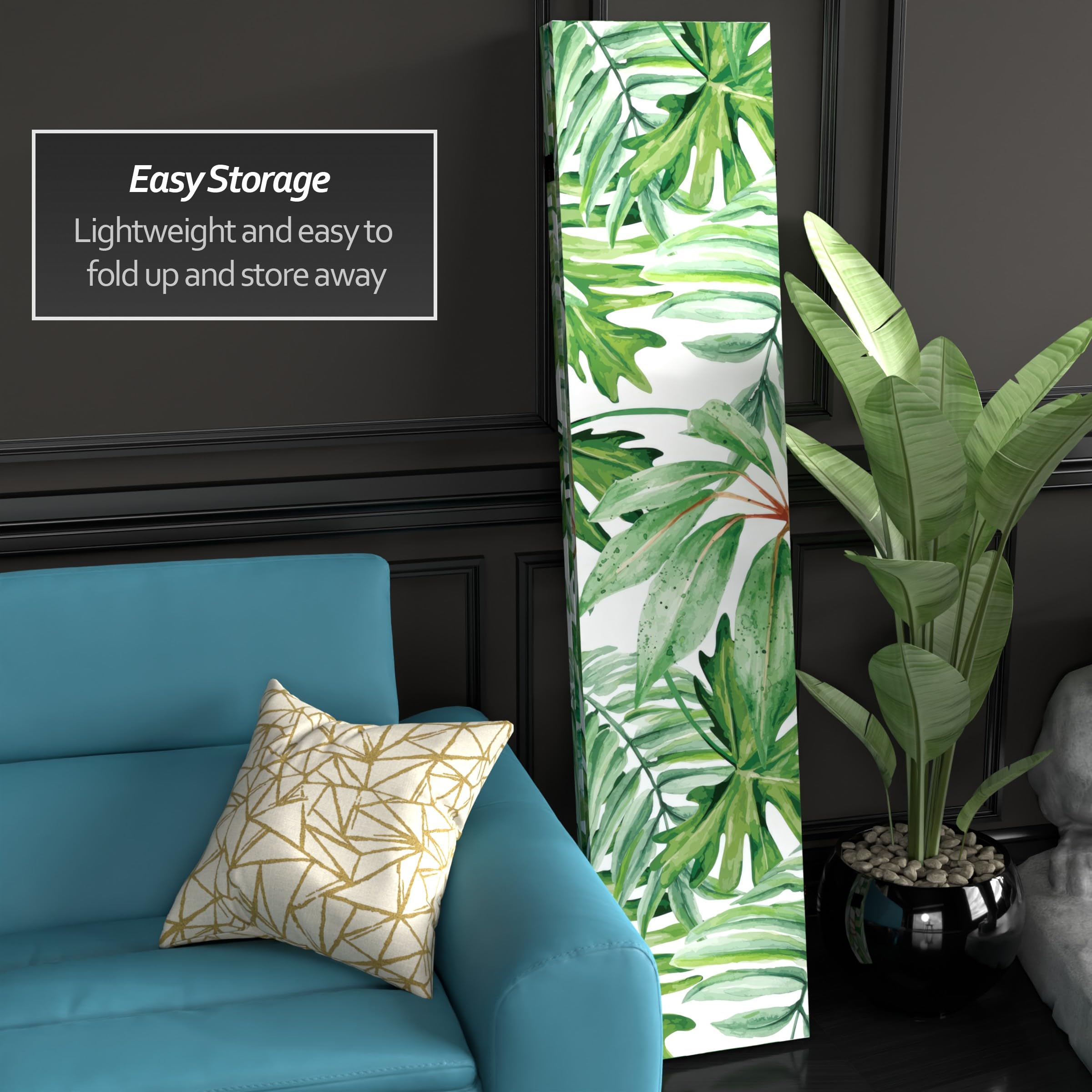 6 ft. Tall Double Sided Palm Leaves Canvas Room Divider - Tropical Green Folding Privacy Screen for Home, Office, Patio or Wedding Decor