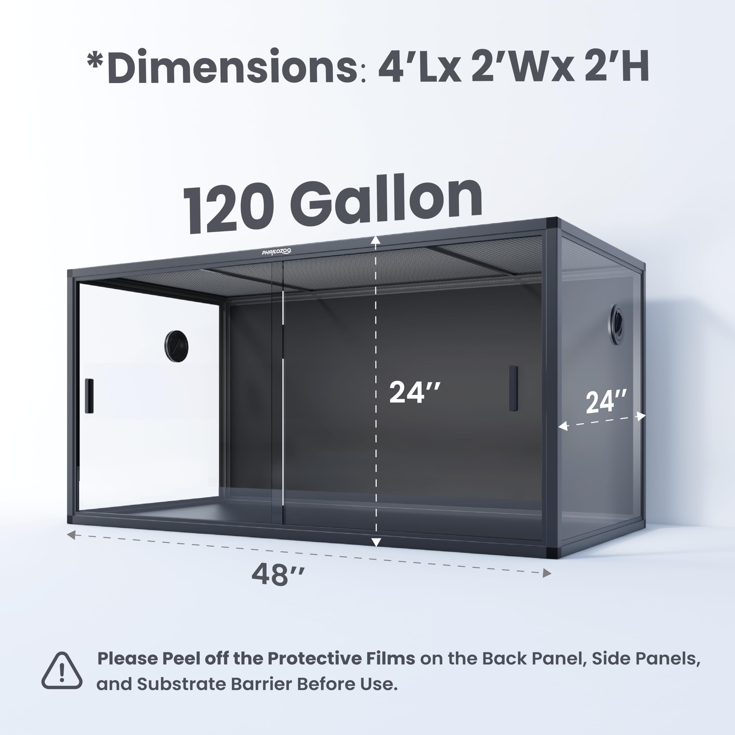120 Gallon Reptile Terrarium Tank - 48x24x24 Inch Large Reptile Enclosure with Sliding Door & Top Screen Ventilation - Front Opening Glass Habitat for Lizards, Snakes, Geckos - Perfect for Home, Office or Classroom Reptile Display