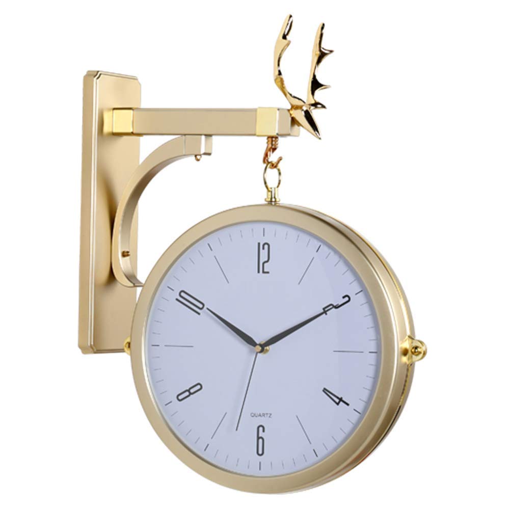 JHSHENGSHI Antique Double-Sided Quartz Wall Clock - Ultra Silent Non-Ticking Hanging Clock for Living Room, Bedroom, Office & Home Decor - Vintage Style Decorative Clock with Alloy Frame