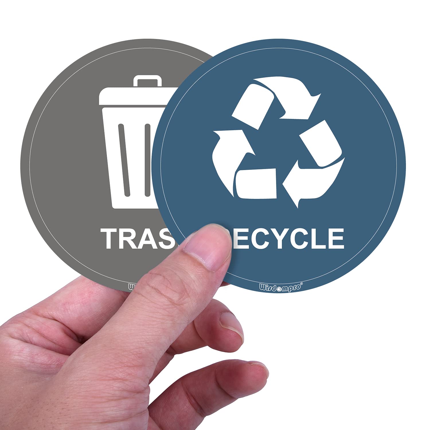 Wisdompro 8-Pack 3 Inch Round Recycle Stickers for Trash Cans - Self Adhesive Recycling Bin Labels for Garbage Containers, Indoor & Outdoor Use - Perfect for Home Kitchen, Office, School & Public Spaces