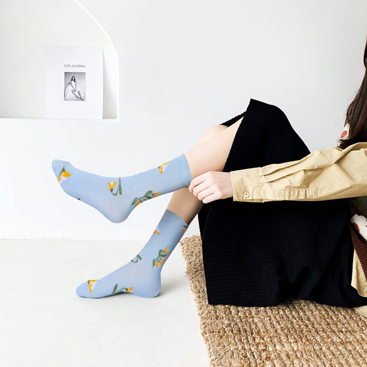 Funny Animal Crew Socks for Women - Cute Floral Cotton Socks for Casual Wear