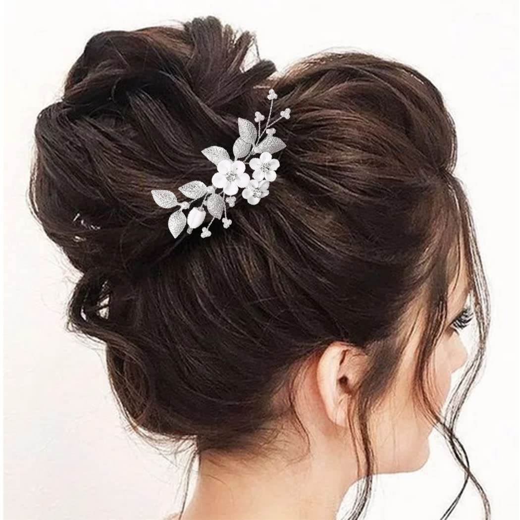 Relandy Silver Flower Hair Pins with Pearls - Elegant Bridal Hair Clips for Women & Girls | Perfect for Weddings, Prom, and Special Occasions
