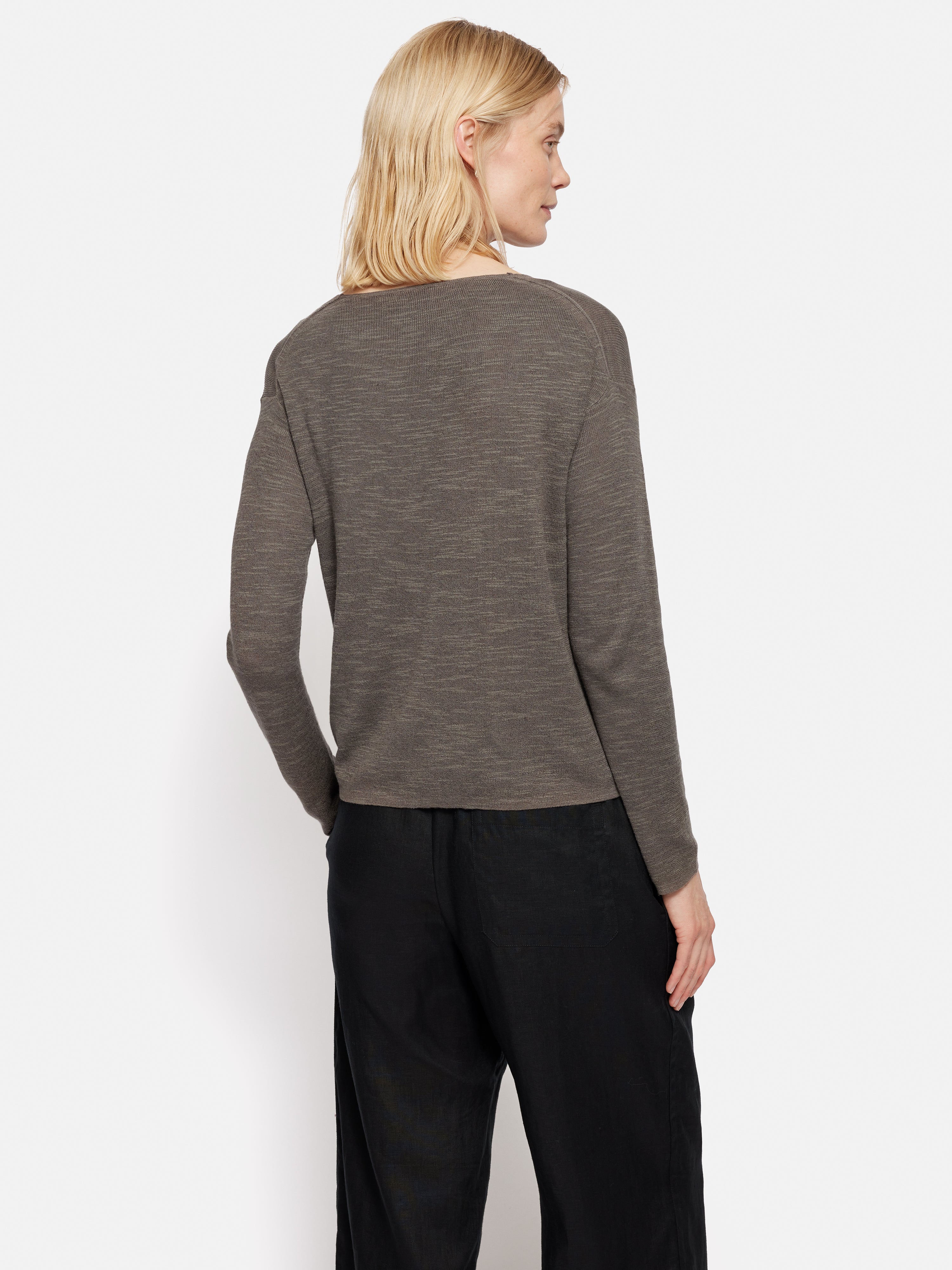 Premium Linen Cotton V-Neck Jumper for Women - Soft & Breathable Brown Sweater | Perfect for Casual Wear, Office Outfits & Fall Layering