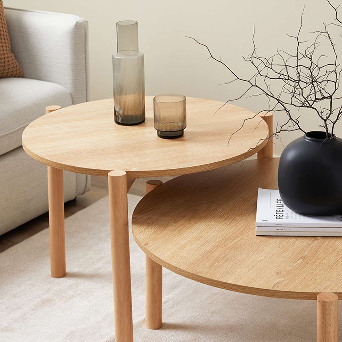 Blair Round Nesting Coffee Tables Set of 2 - Modern Side Tables for Living Room, Bedroom, Office - Space-Saving & Stylish Home Decor